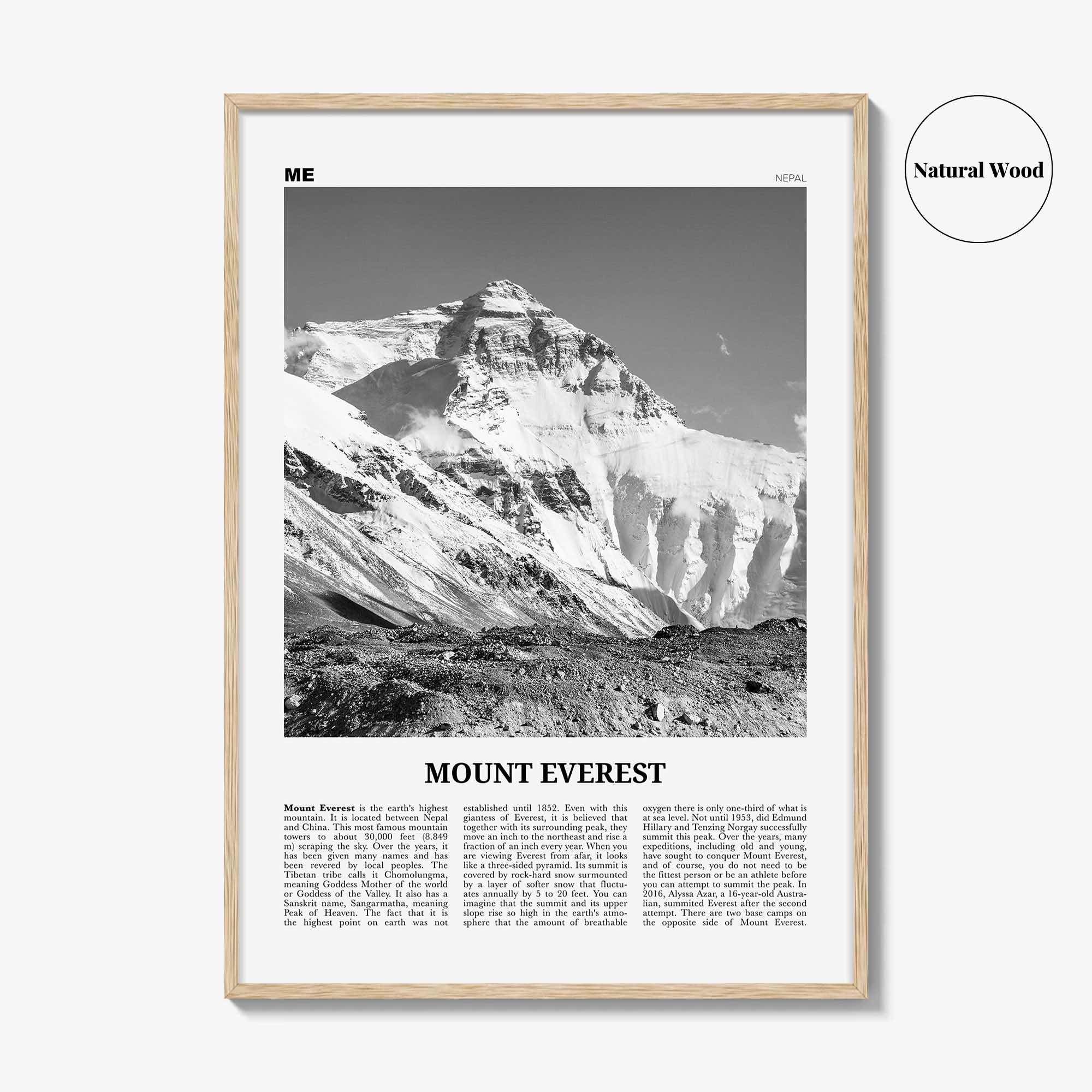 Mount Everest Print Black and White, Mount Everest Wall Art, Mount Everest Poster, Mount Everest Photo, Kala Patthar, Nepal, Himalaya