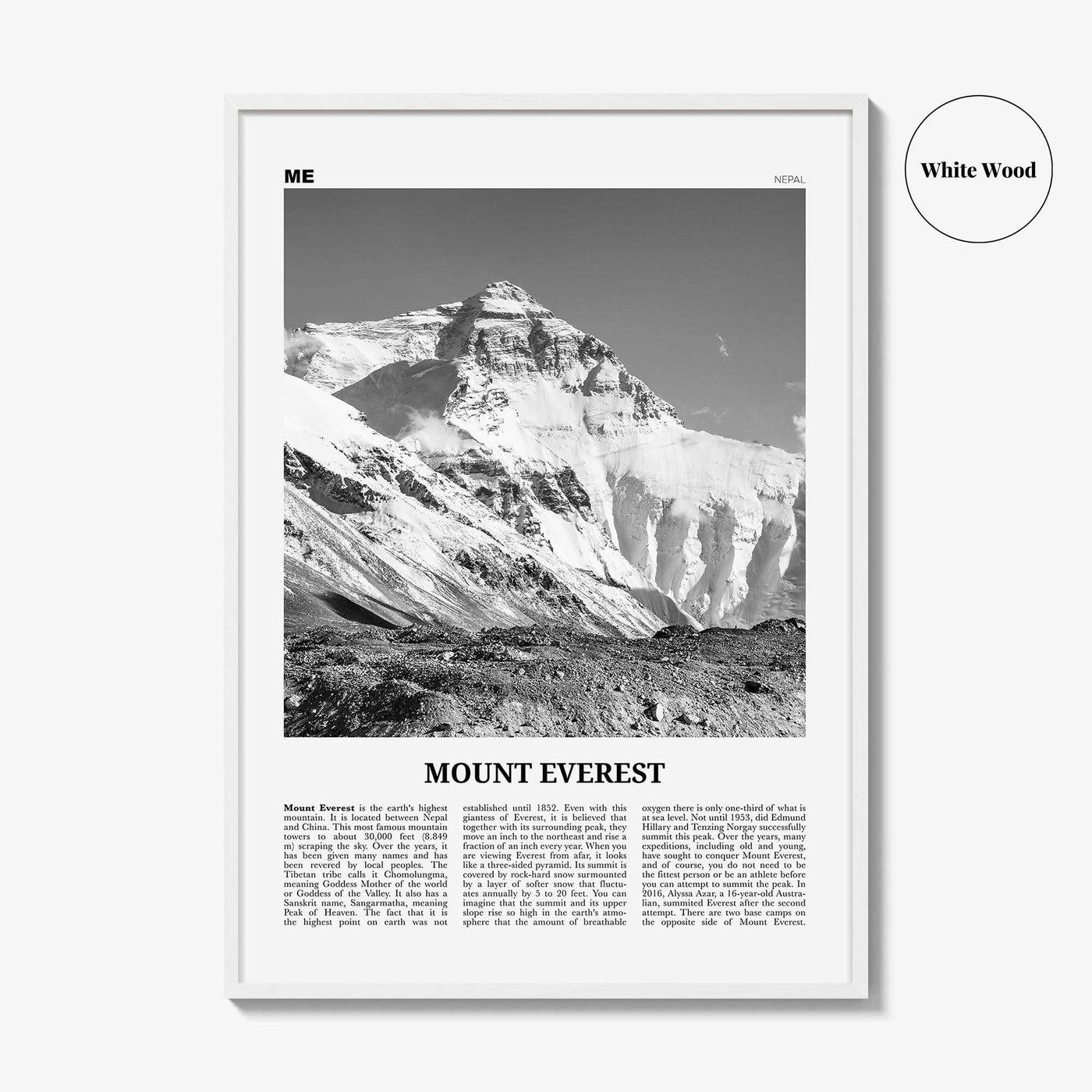 Mount Everest Print Black and White, Mount Everest Wall Art, Mount Everest Poster, Mount Everest Photo, Kala Patthar, Nepal, Himalaya