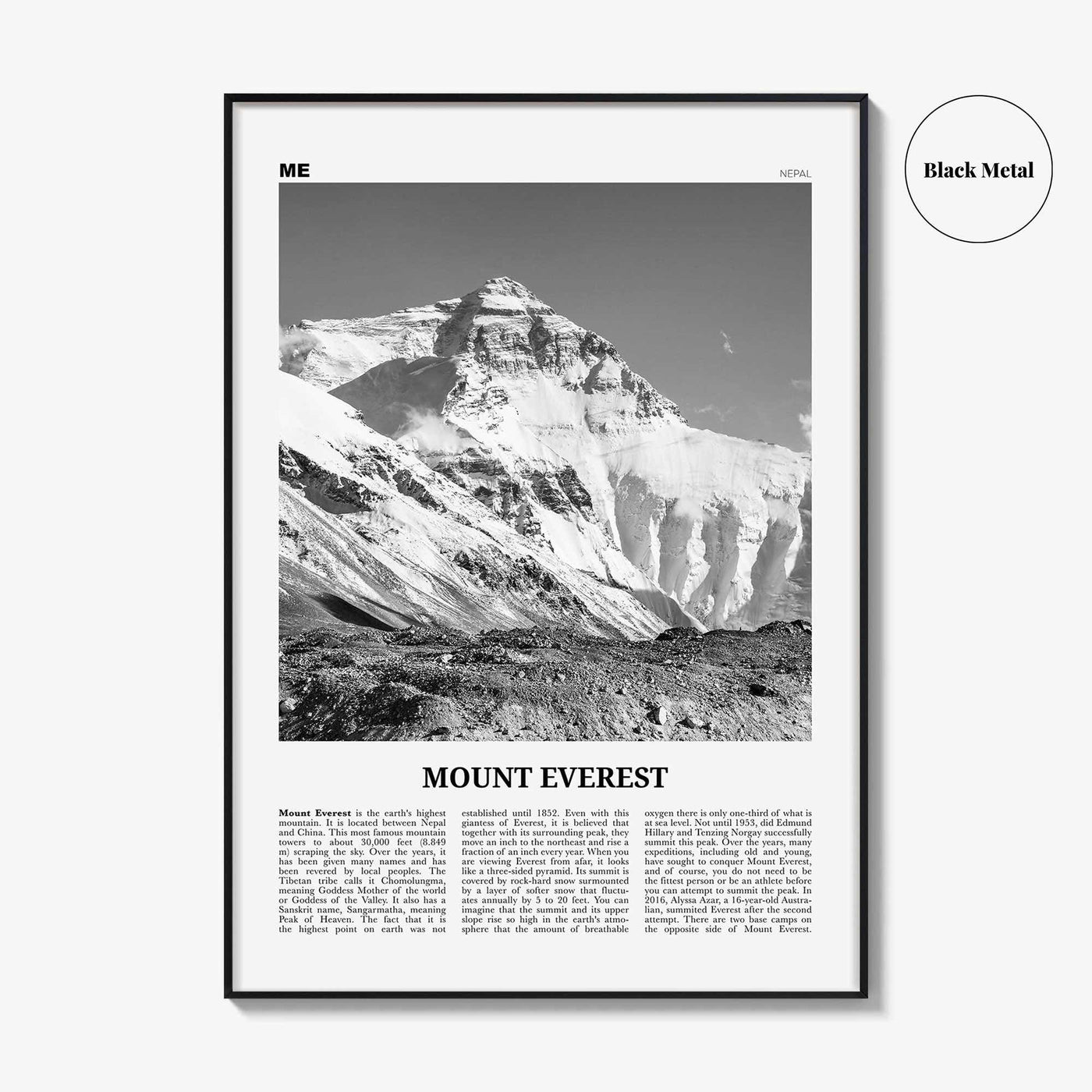 Mount Everest Print Black and White, Mount Everest Wall Art, Mount Everest Poster, Mount Everest Photo, Kala Patthar, Nepal, Himalaya