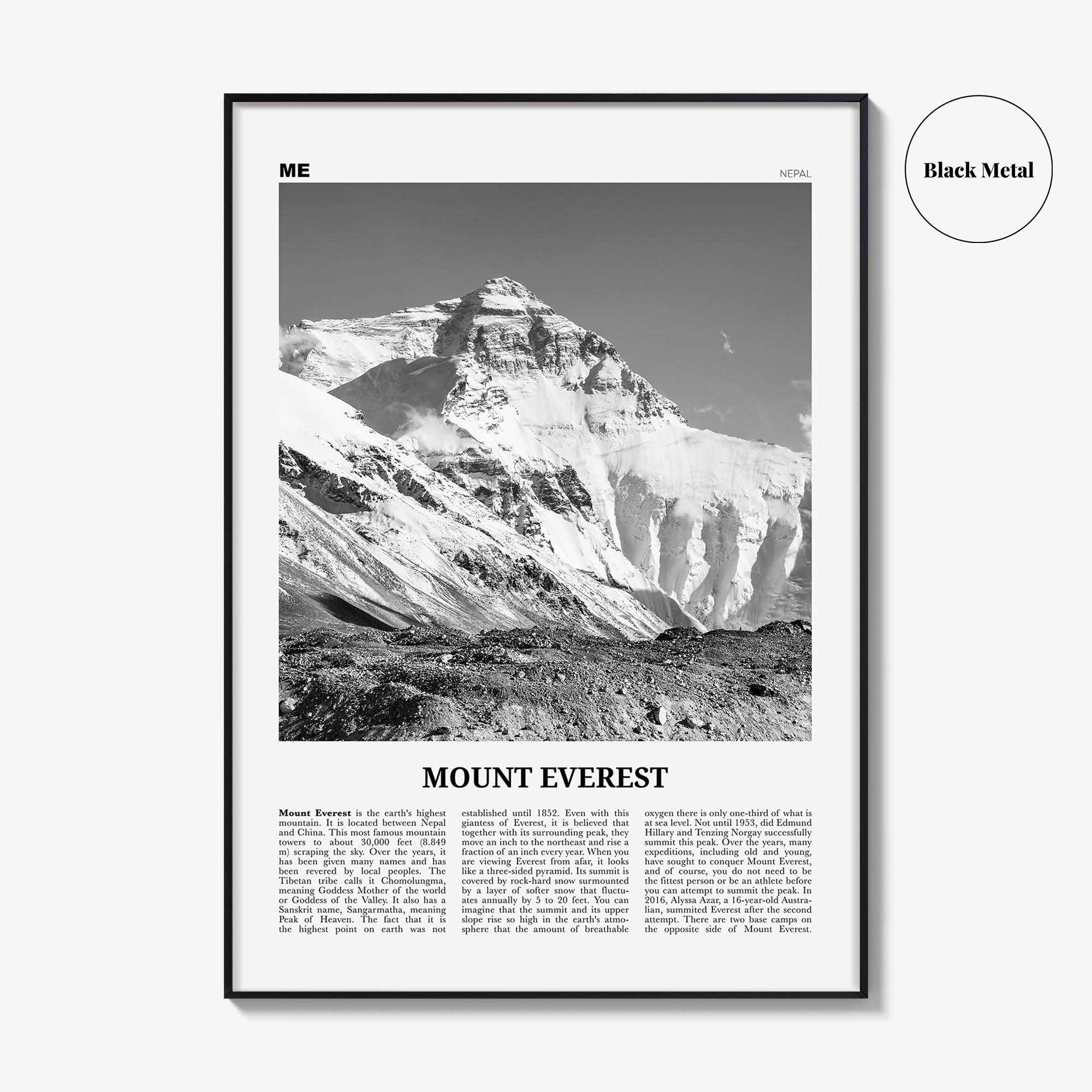 Mount Everest Print Black and White, Mount Everest Wall Art, Mount Everest Poster, Mount Everest Photo, Kala Patthar, Nepal, Himalaya