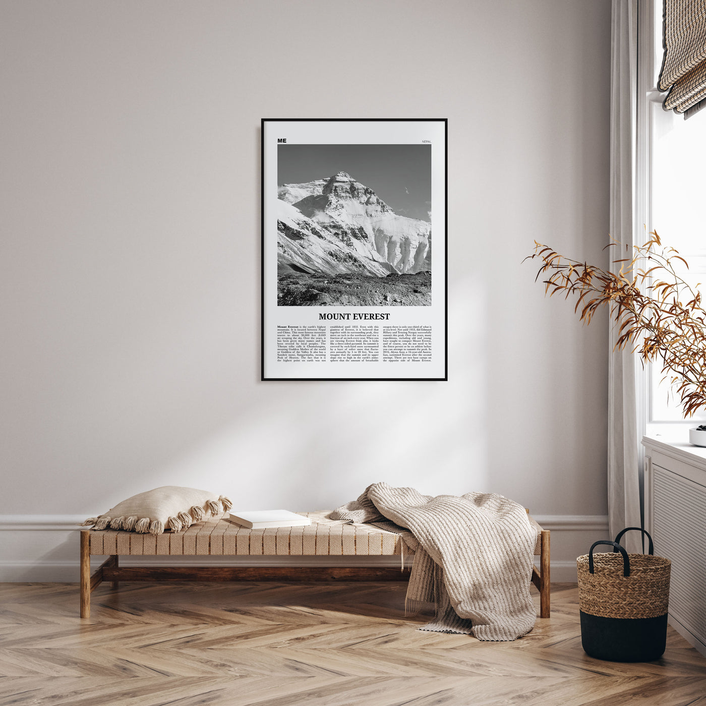 Mount Everest Travel B&W Poster