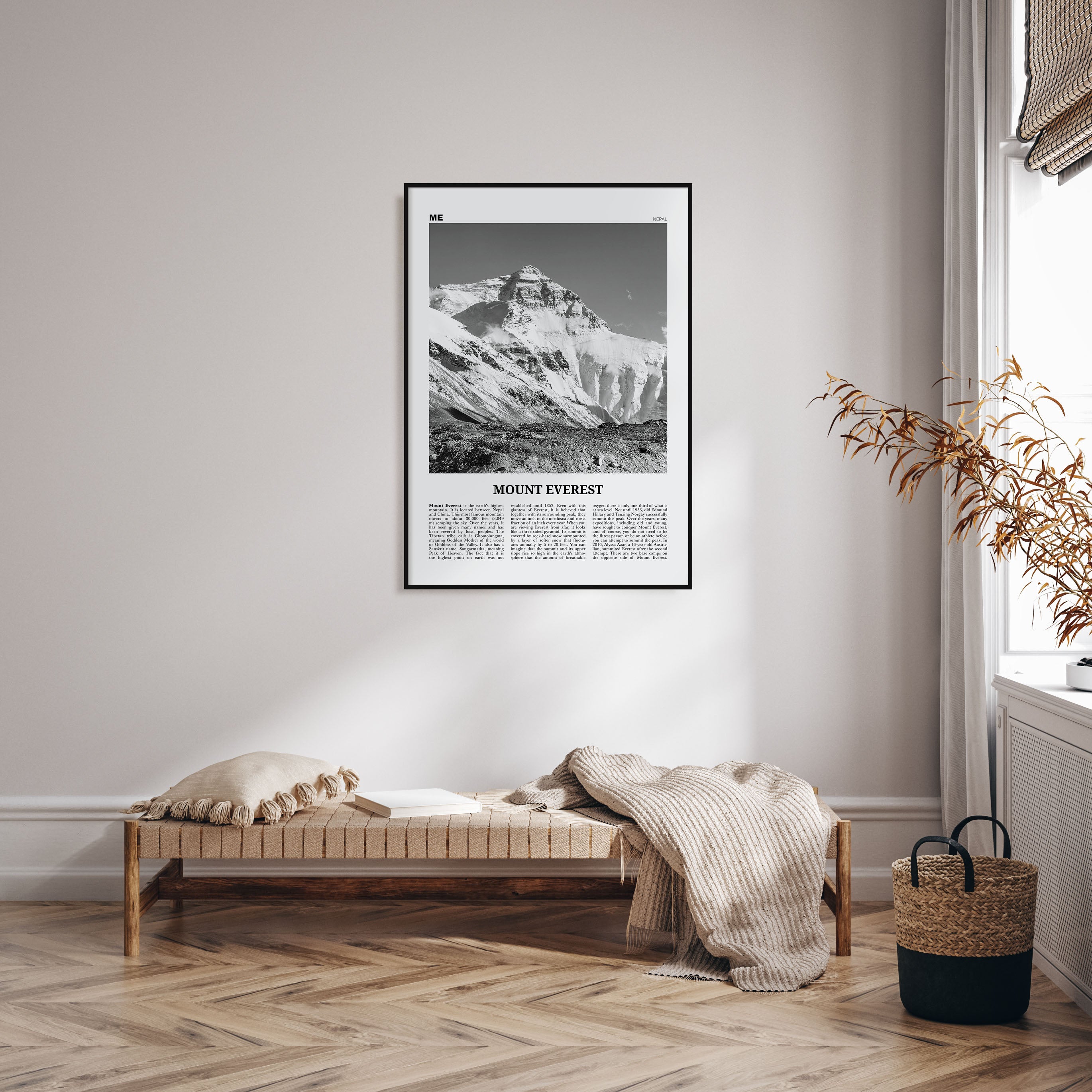 Mount Everest Travel B&W Poster
