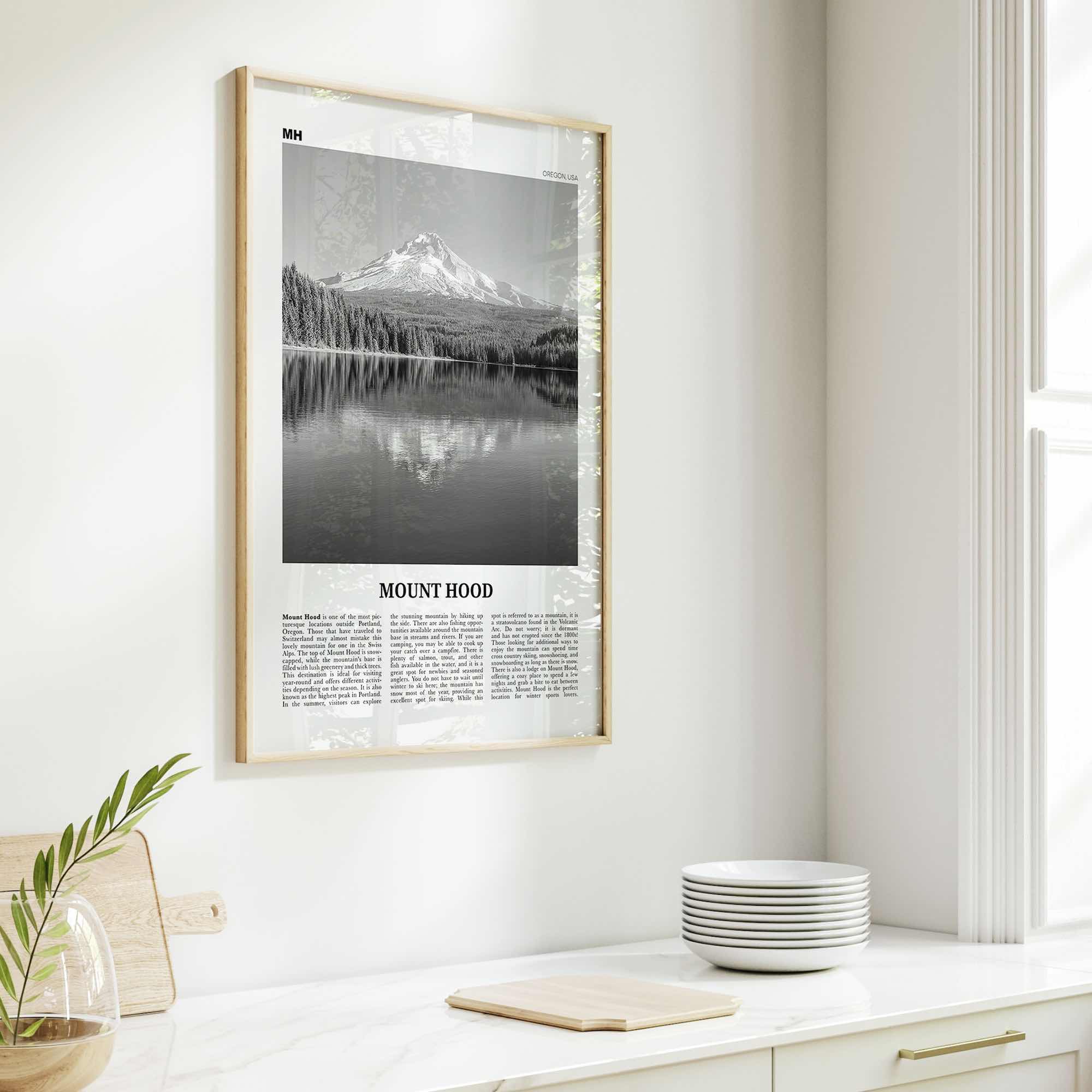Mount Hood Print Black and White, Mount Hood Wall Art, Mount Hood Poster, Mount Hood Photo, Mount Hood Décor, Mount Hood Map, Oregon, USA