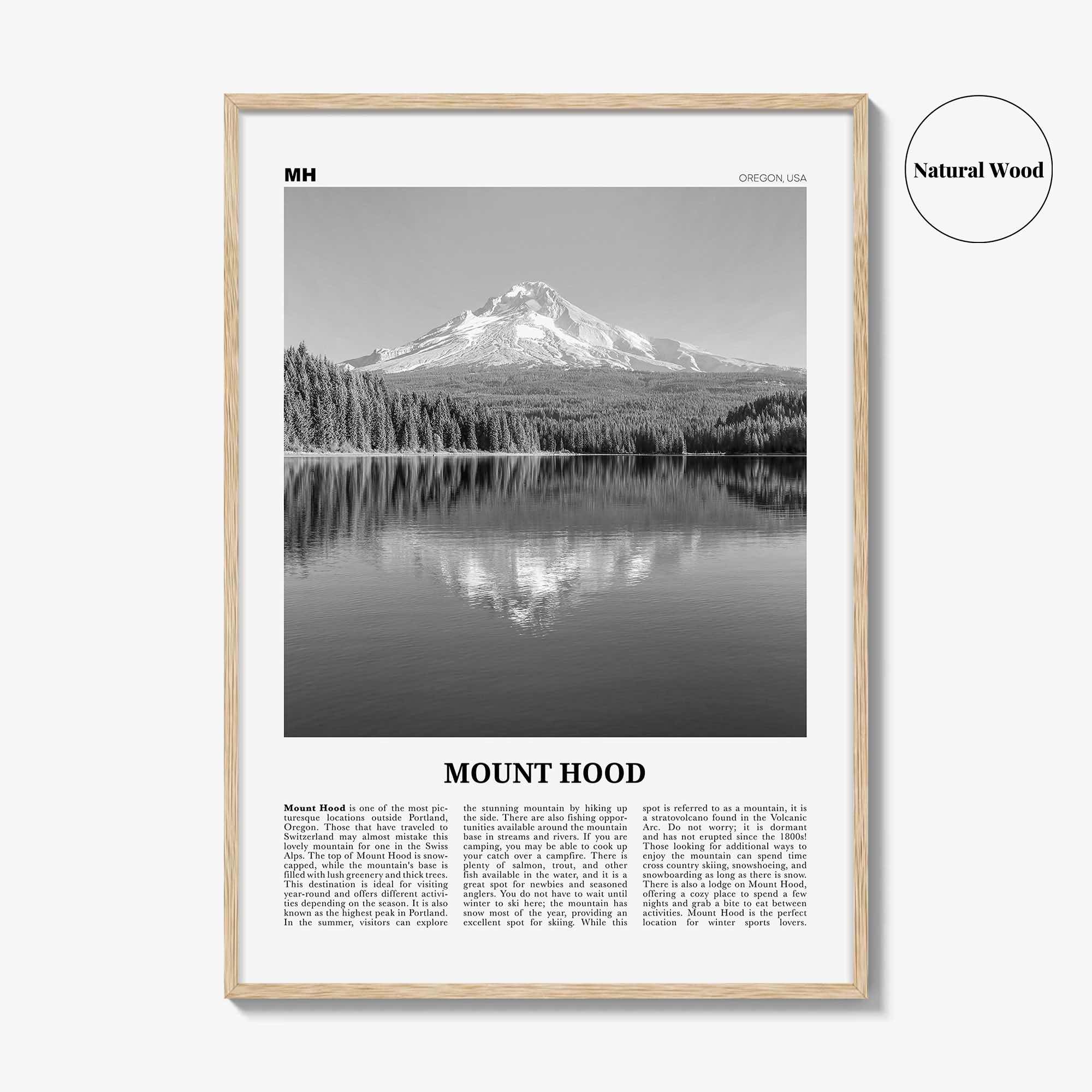 Mount Hood Print Black and White, Mount Hood Wall Art, Mount Hood Poster, Mount Hood Photo, Mount Hood Décor, Mount Hood Map, Oregon, USA