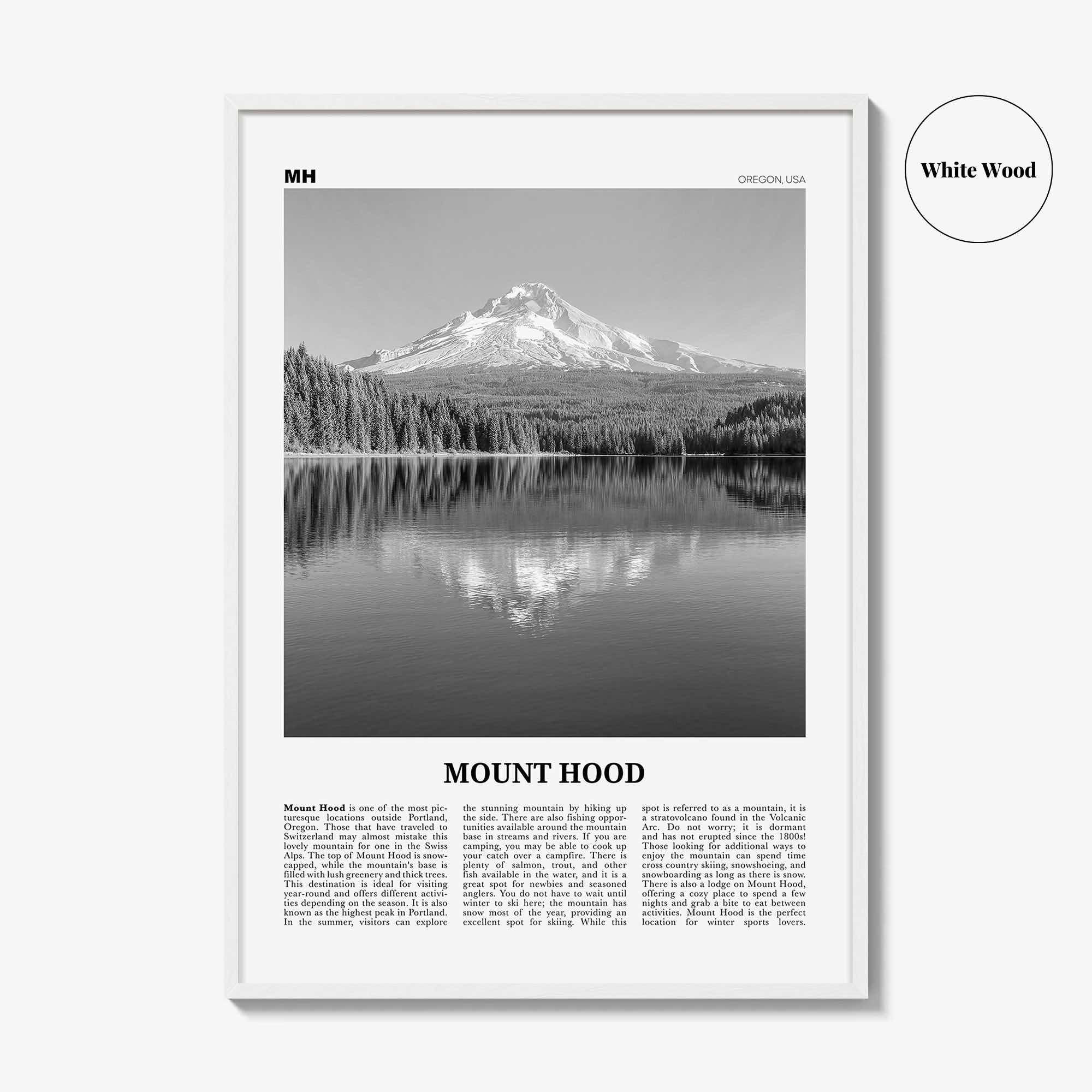 Mount Hood Print Black and White, Mount Hood Wall Art, Mount Hood Poster, Mount Hood Photo, Mount Hood Décor, Mount Hood Map, Oregon, USA
