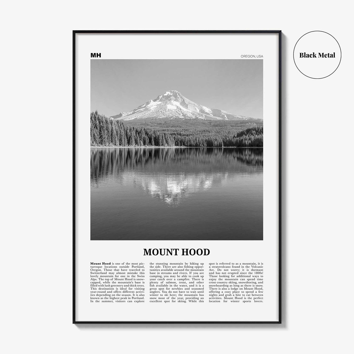 Mount Hood Print Black and White, Mount Hood Wall Art, Mount Hood Poster, Mount Hood Photo, Mount Hood Décor, Mount Hood Map, Oregon, USA