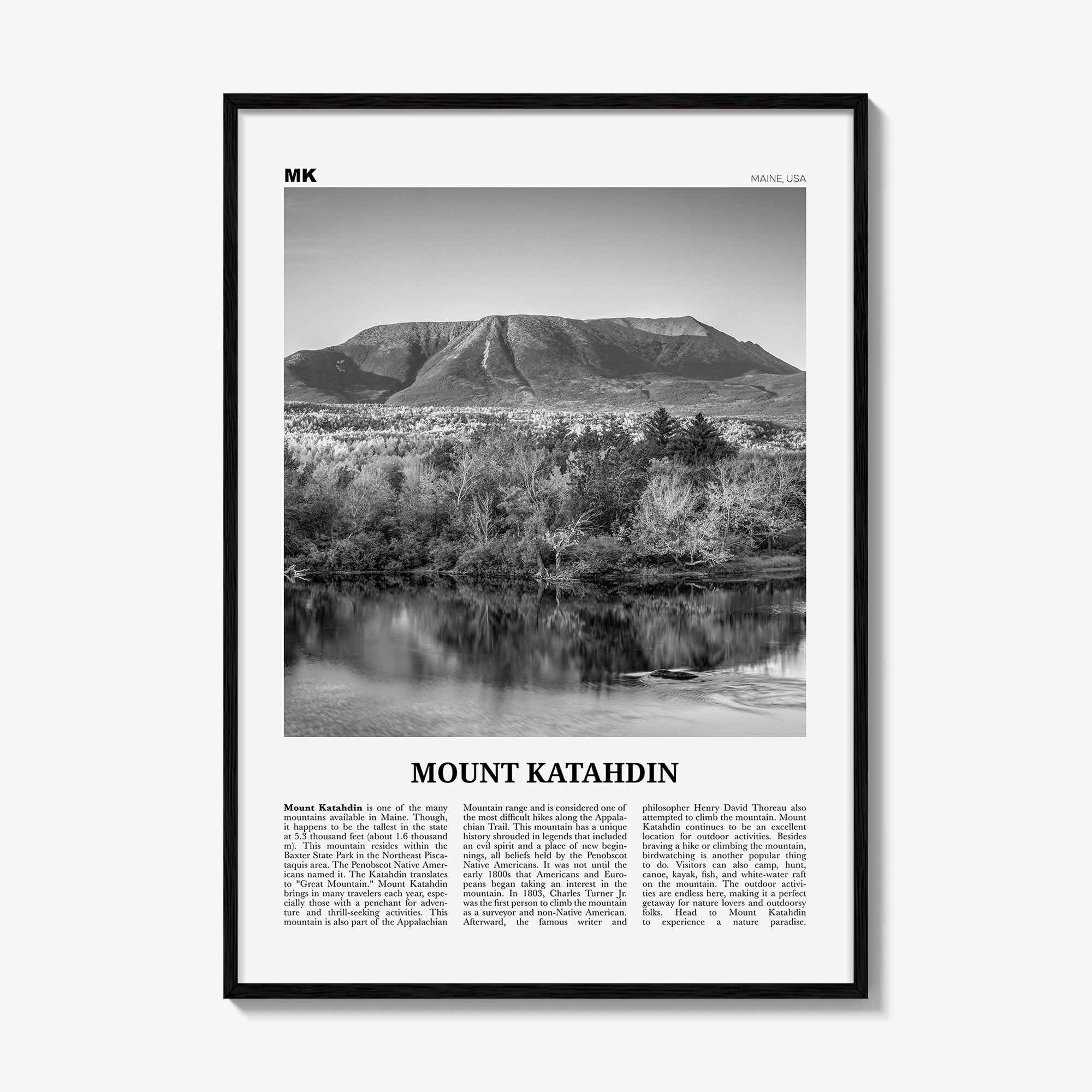 Mount Katahdin Print Black and White, Mount Katahdin Wall Art, Mount Katahdin Poster, Mount Katahdin Photo, Maine, USA