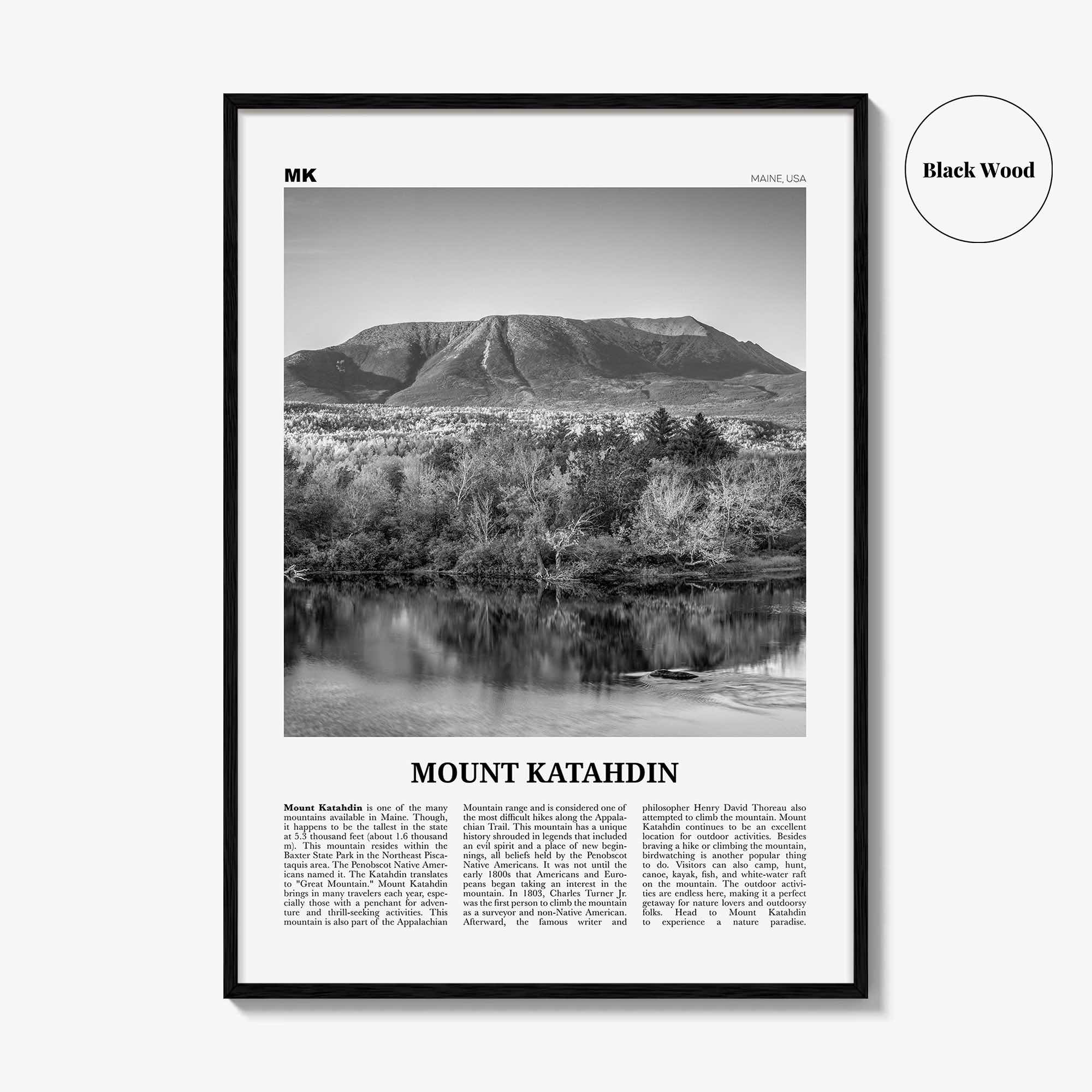 Mount Katahdin Print Black and White, Mount Katahdin Wall Art, Mount Katahdin Poster, Mount Katahdin Photo, Maine, USA