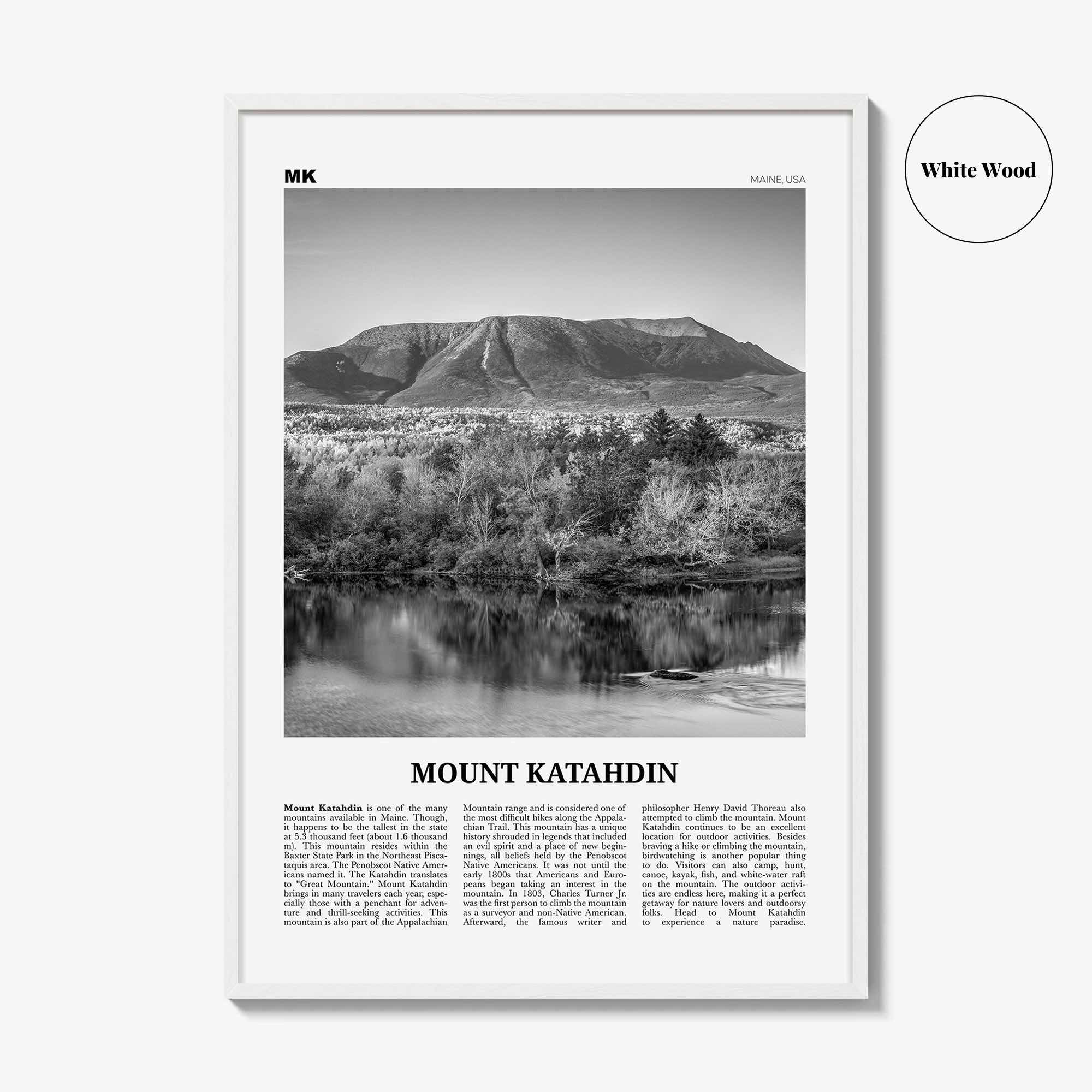Mount Katahdin Print Black and White, Mount Katahdin Wall Art, Mount Katahdin Poster, Mount Katahdin Photo, Maine, USA