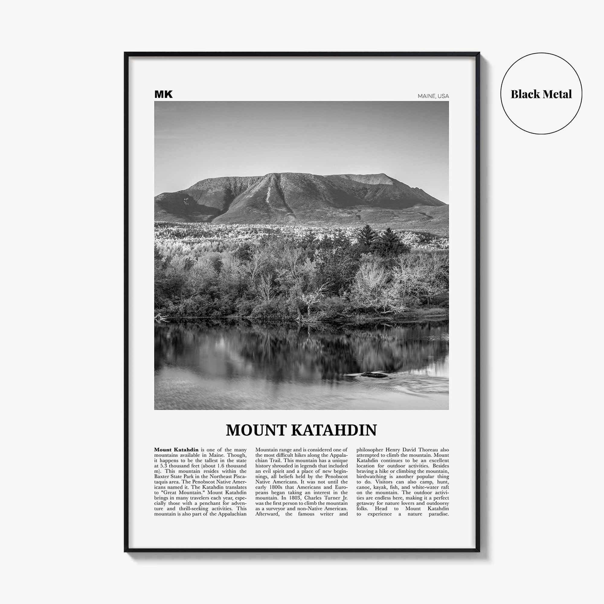 Mount Katahdin Print Black and White, Mount Katahdin Wall Art, Mount Katahdin Poster, Mount Katahdin Photo, Maine, USA