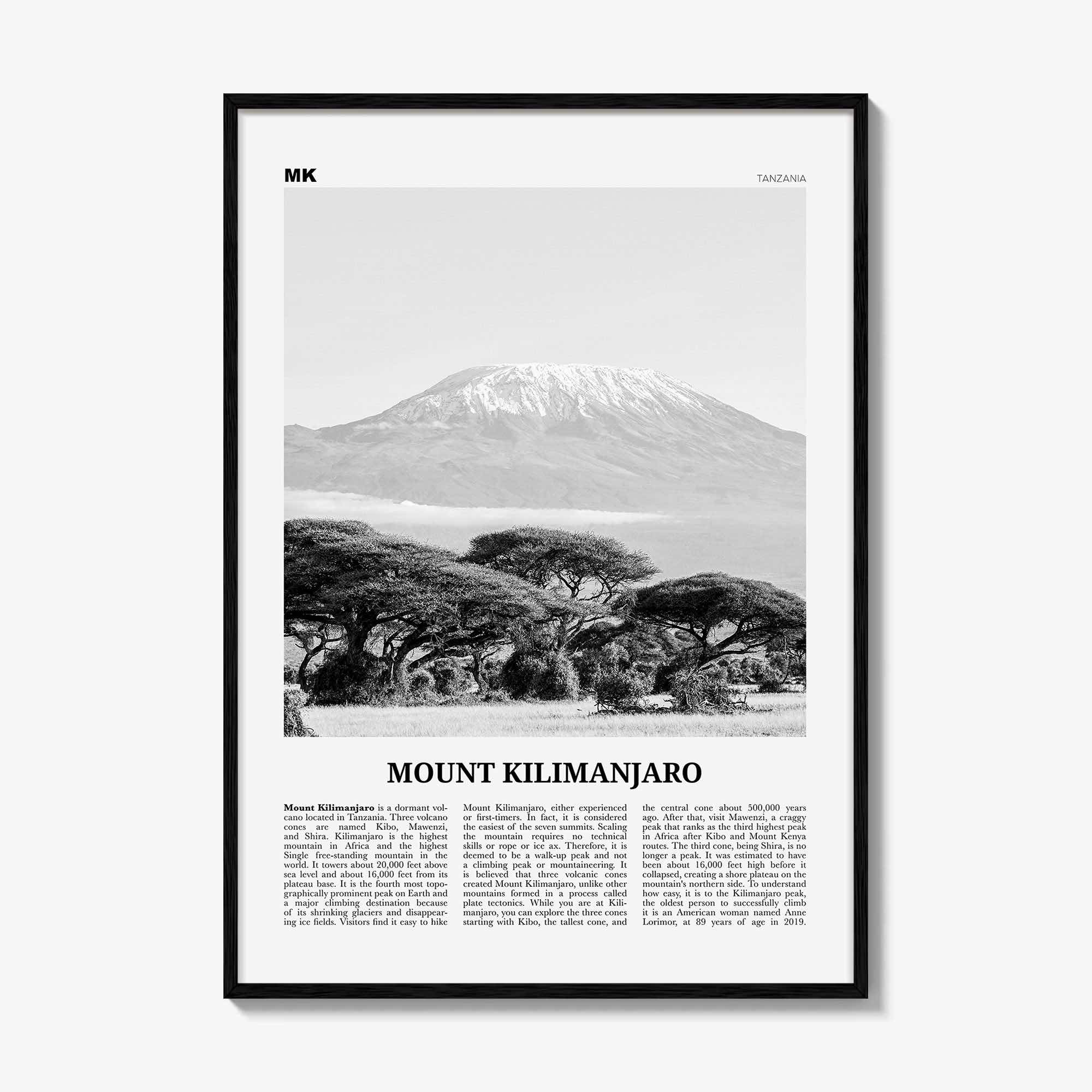 Mount Kilimanjaro Print Black and White, Mount Kilimanjaro Wall Art, Mount Kilimanjaro Poster, Mount Kilimanjaro Photo, Tanzania