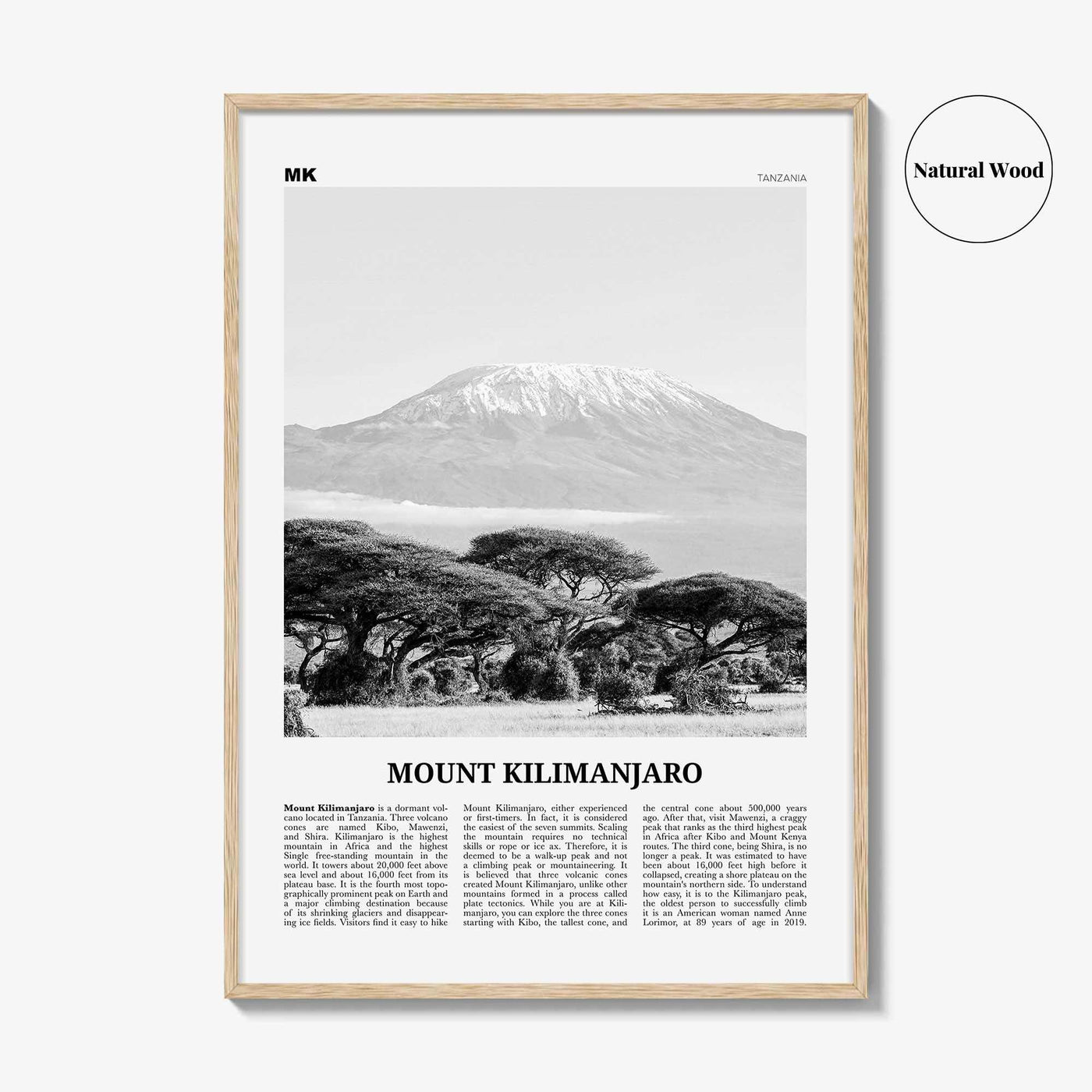 Mount Kilimanjaro Print Black and White, Mount Kilimanjaro Wall Art, Mount Kilimanjaro Poster, Mount Kilimanjaro Photo, Tanzania