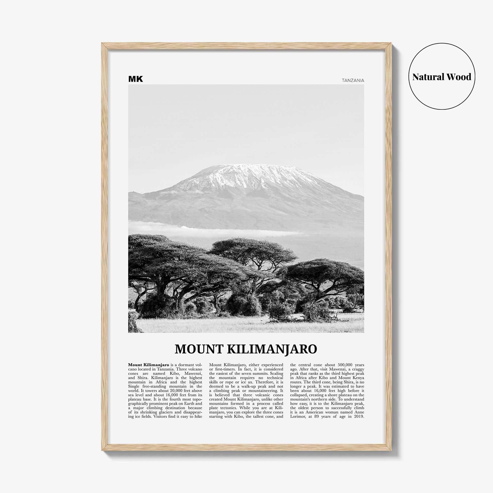 Mount Kilimanjaro Print Black and White, Mount Kilimanjaro Wall Art, Mount Kilimanjaro Poster, Mount Kilimanjaro Photo, Tanzania