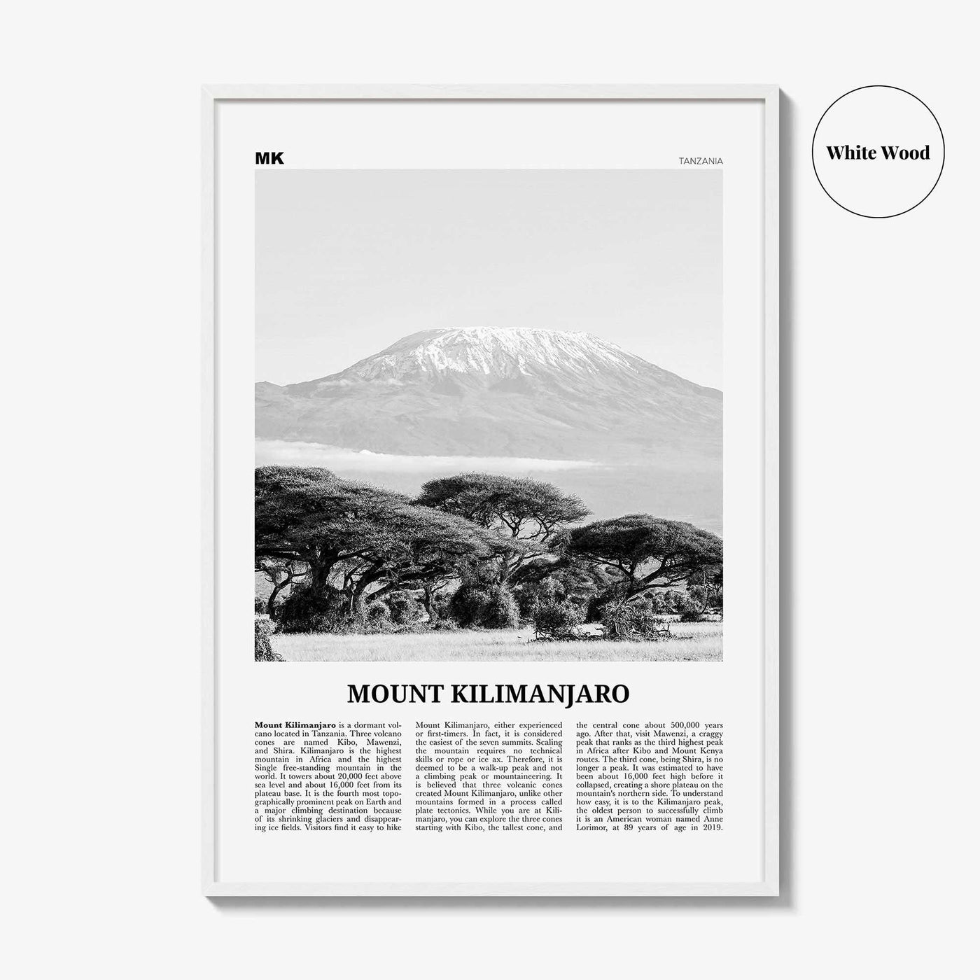 Mount Kilimanjaro Print Black and White, Mount Kilimanjaro Wall Art, Mount Kilimanjaro Poster, Mount Kilimanjaro Photo, Tanzania
