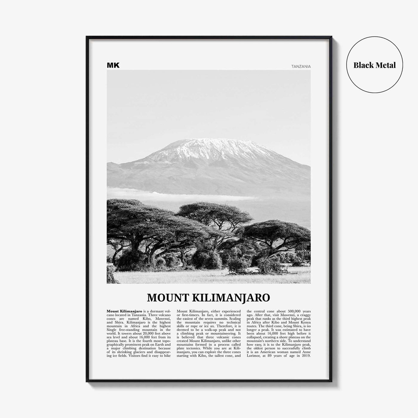 Mount Kilimanjaro Print Black and White, Mount Kilimanjaro Wall Art, Mount Kilimanjaro Poster, Mount Kilimanjaro Photo, Tanzania