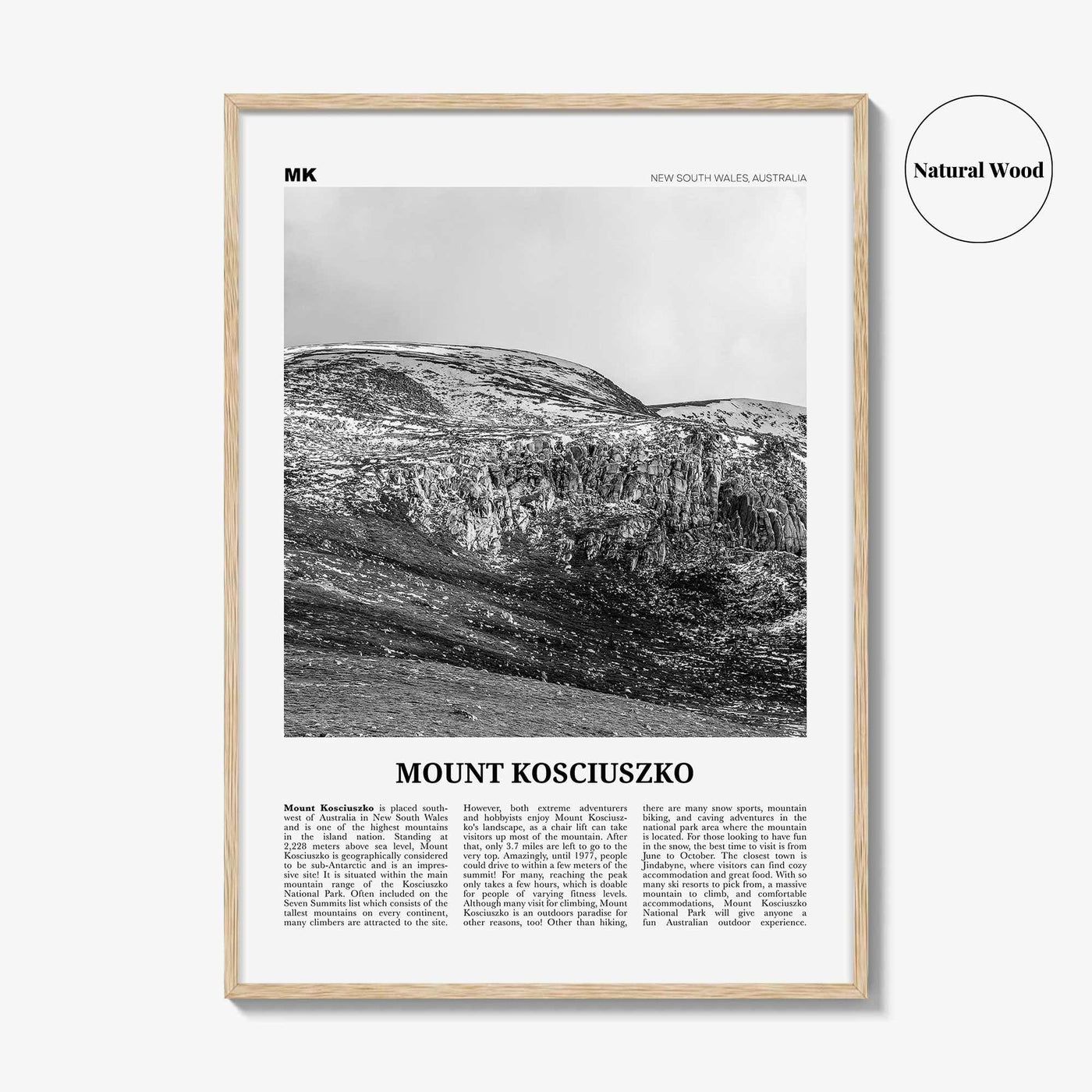 Mount Kosciuszko Print Black and White, Mount Kosciuszko Wall Art, Mount Kosciuszko Poster, Mount Kosciuszko Photo, Australia