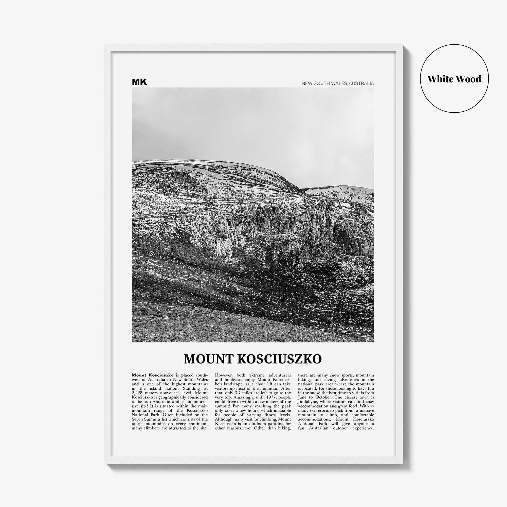 Mount Kosciuszko Print Black and White, Mount Kosciuszko Wall Art, Mount Kosciuszko Poster, Mount Kosciuszko Photo, Australia