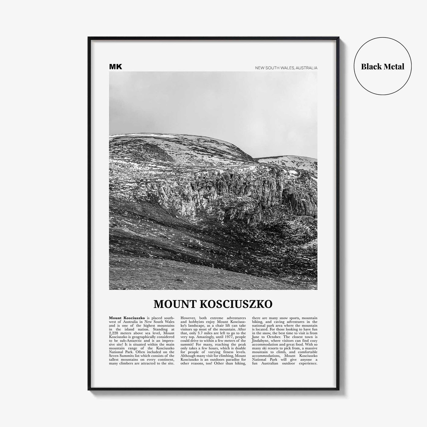 Mount Kosciuszko Print Black and White, Mount Kosciuszko Wall Art, Mount Kosciuszko Poster, Mount Kosciuszko Photo, Australia