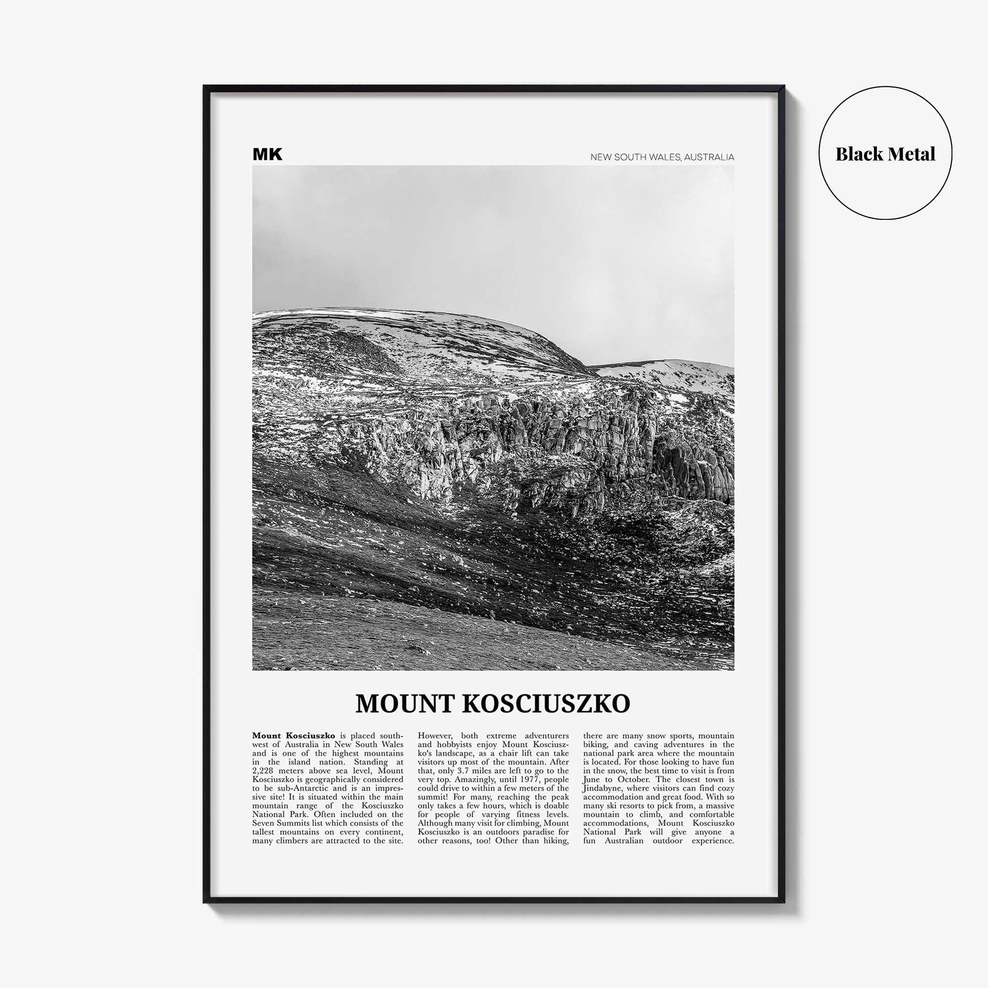 Mount Kosciuszko Print Black and White, Mount Kosciuszko Wall Art, Mount Kosciuszko Poster, Mount Kosciuszko Photo, Australia