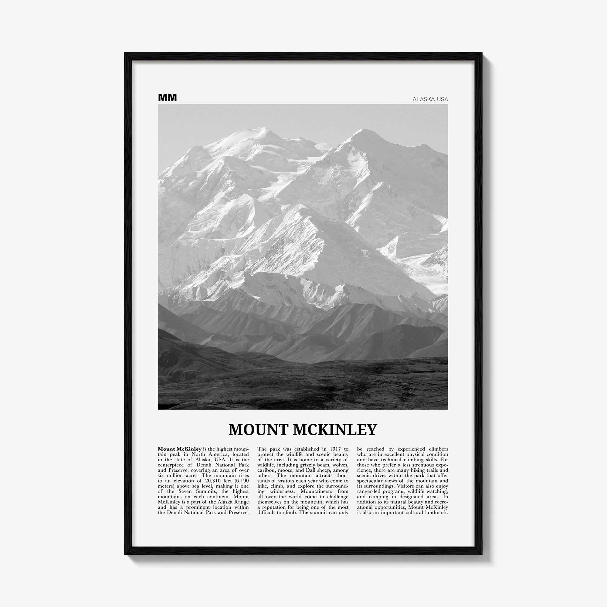Mount Mckinley Print Black and White, Mount Mckinley Wall Art, Mount Mckinley Poster, Mount Mckinley Photo, Mckinley Wall Décor, Mount Map