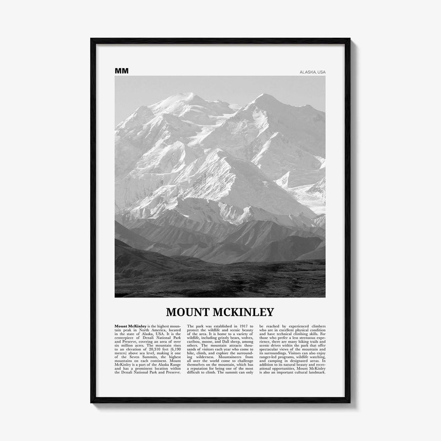 Mount Mckinley Print Black and White, Mount Mckinley Wall Art, Mount Mckinley Poster, Mount Mckinley Photo, Mckinley Wall Décor, Mount Map