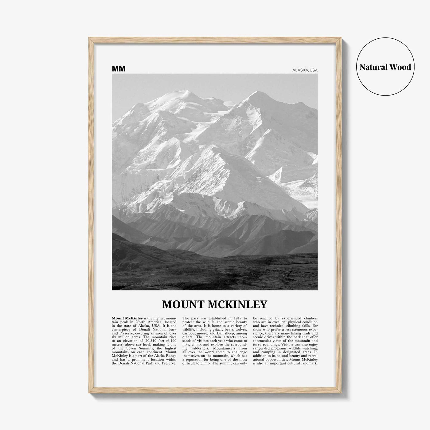 Mount Mckinley Print Black and White, Mount Mckinley Wall Art, Mount Mckinley Poster, Mount Mckinley Photo, Mckinley Wall Décor, Mount Map