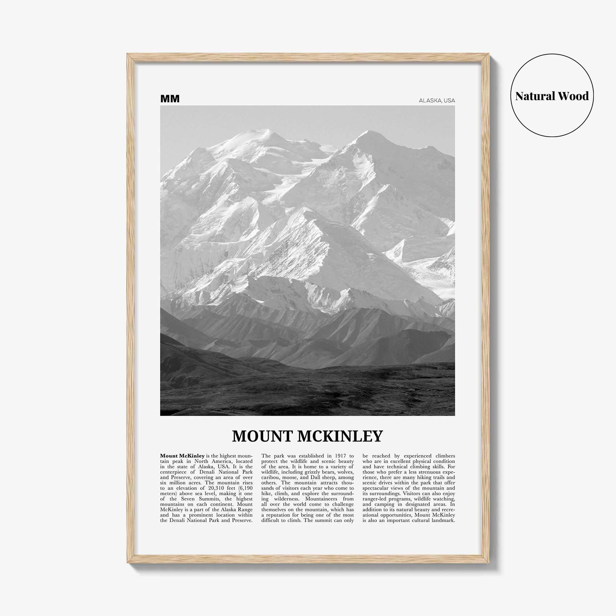 Mount Mckinley Print Black and White, Mount Mckinley Wall Art, Mount Mckinley Poster, Mount Mckinley Photo, Mckinley Wall Décor, Mount Map