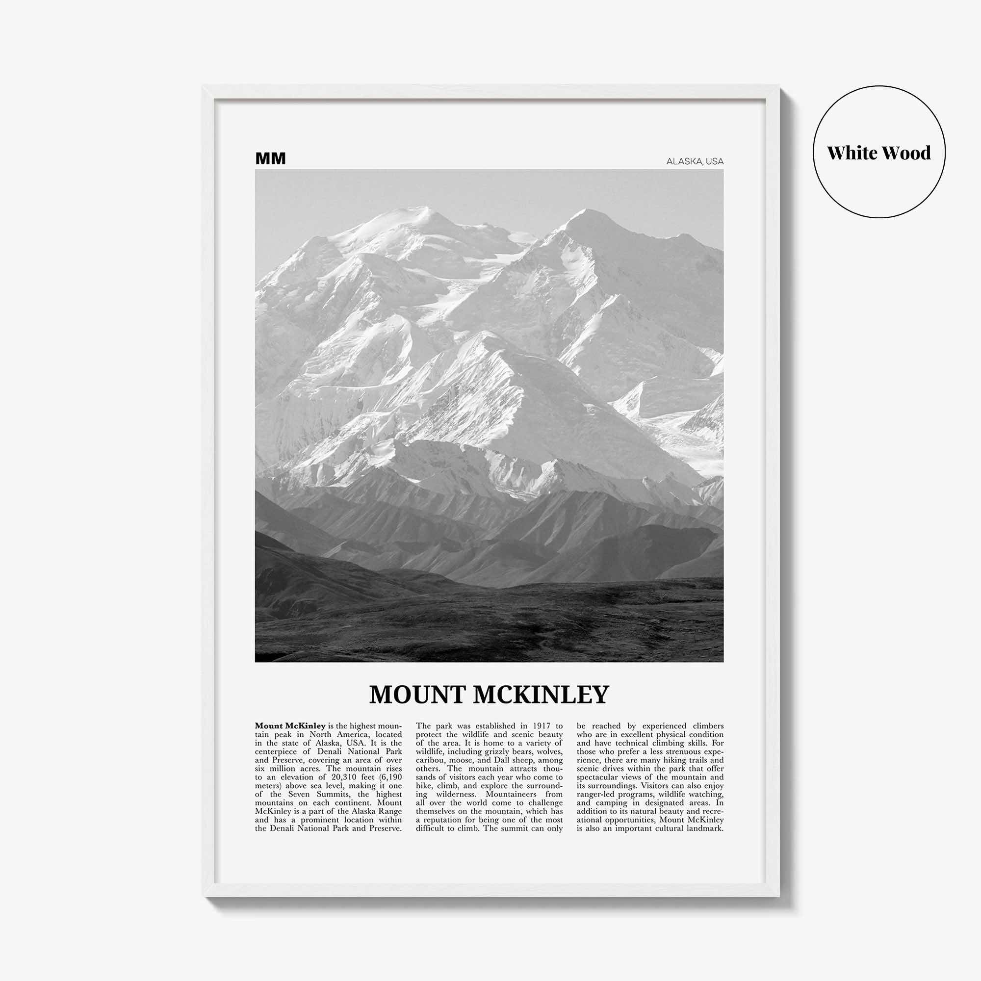 Mount Mckinley Print Black and White, Mount Mckinley Wall Art, Mount Mckinley Poster, Mount Mckinley Photo, Mckinley Wall Décor, Mount Map
