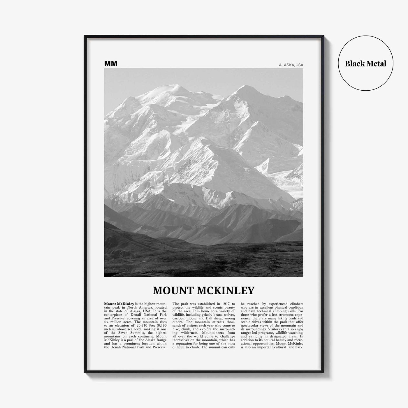 Mount Mckinley Print Black and White, Mount Mckinley Wall Art, Mount Mckinley Poster, Mount Mckinley Photo, Mckinley Wall Décor, Mount Map