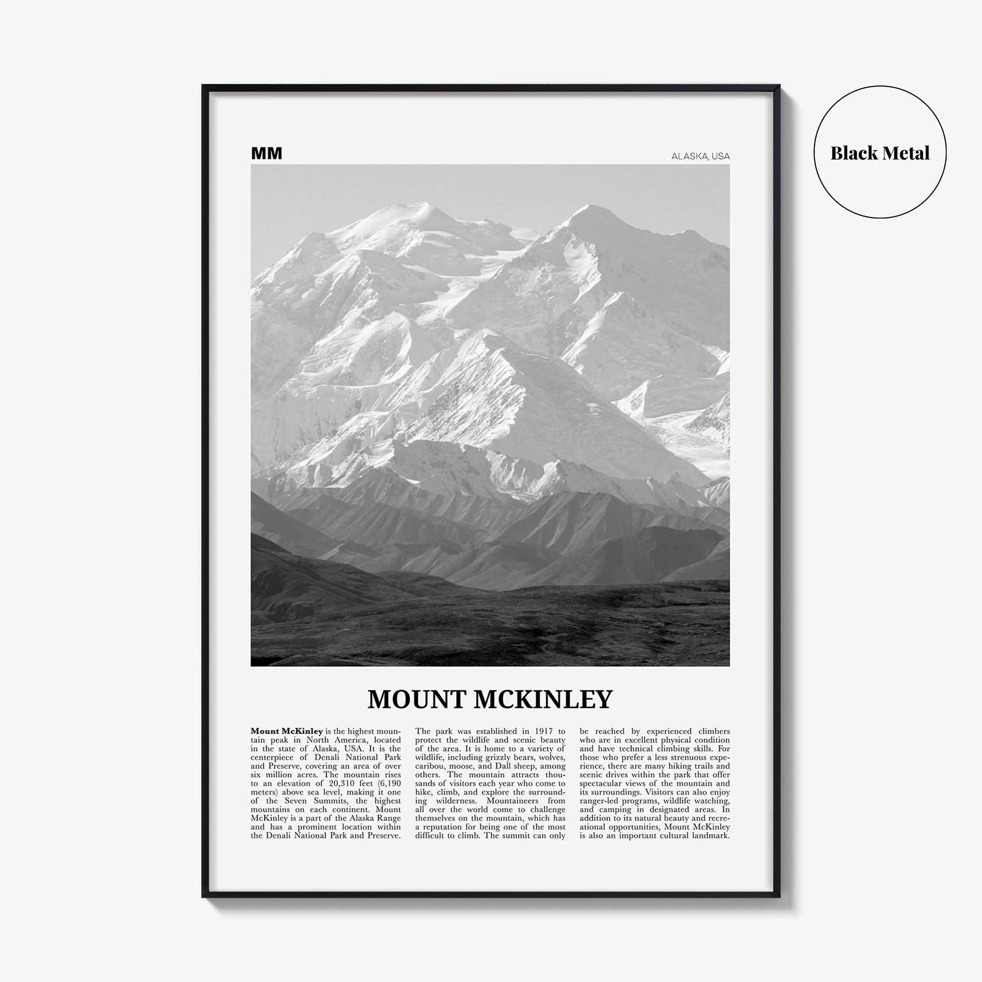Mount Mckinley Print Black and White, Mount Mckinley Wall Art, Mount Mckinley Poster, Mount Mckinley Photo, Mckinley Wall Décor, Mount Map