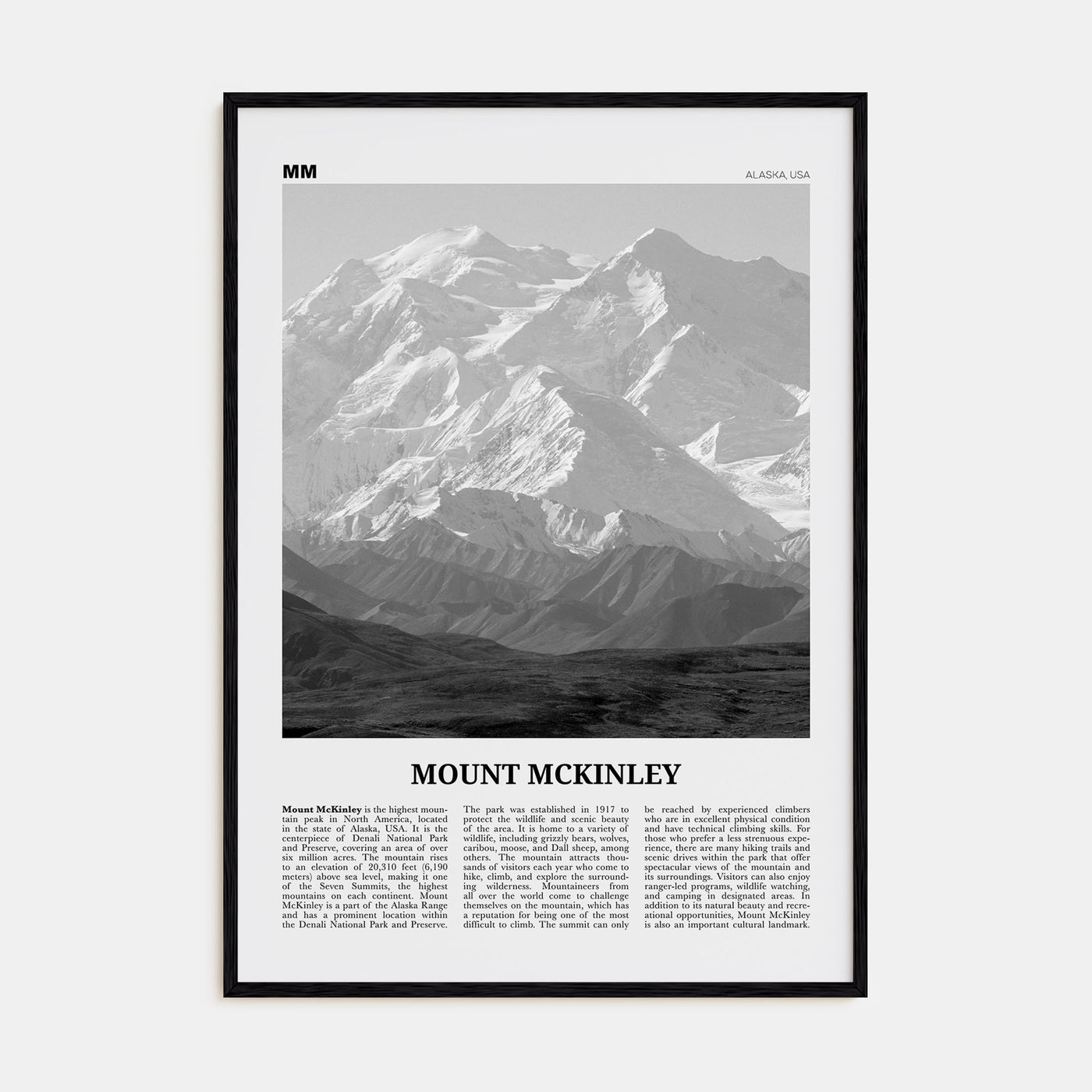 Mount McKinley Travel B&W Poster