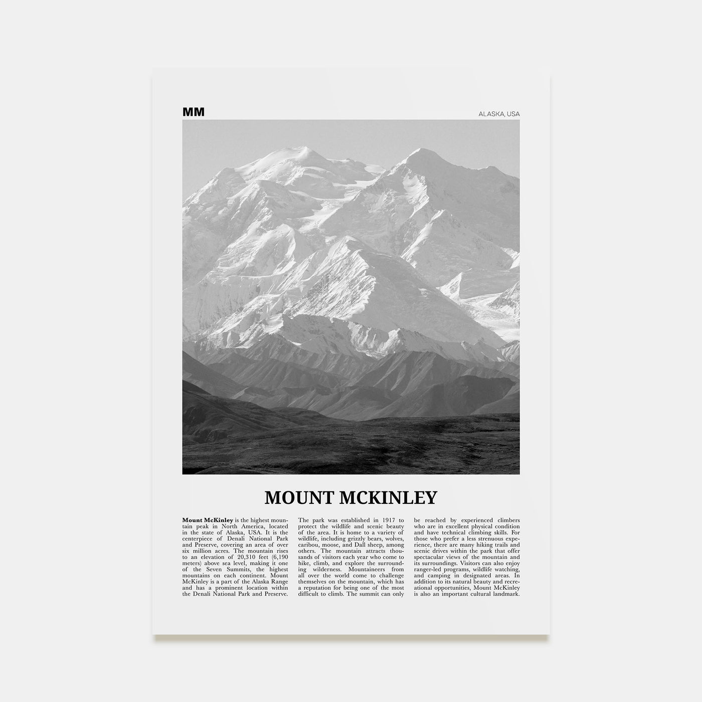 Mount McKinley Travel B&W Poster