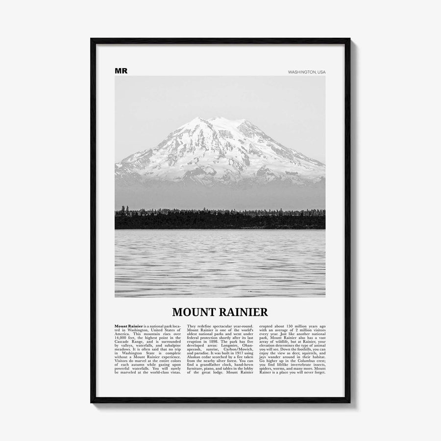 Mount Rainier Print Black and White, Mount Rainier Wall Art, Mount Rainier Poster, Mount Rainier Photo, Washington, USA, United States
