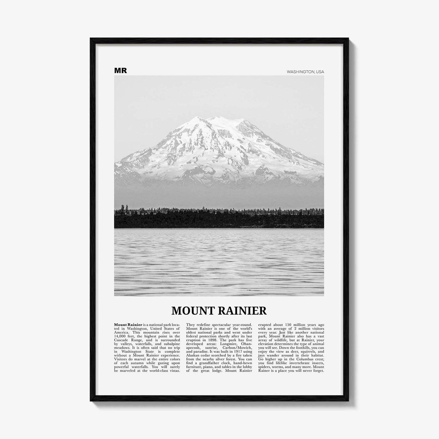 Mount Rainier Print Black and White, Mount Rainier Wall Art, Mount Rainier Poster, Mount Rainier Photo, Washington, USA, United States