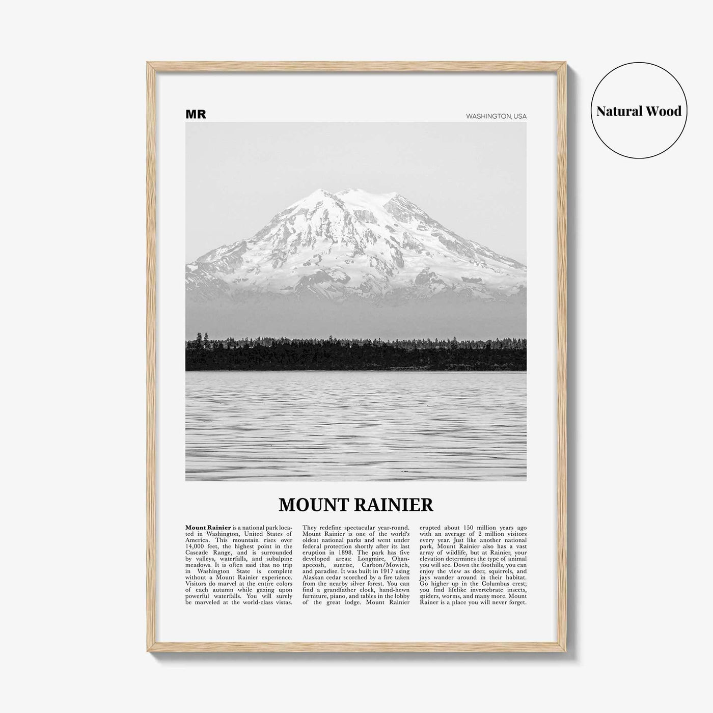 Mount Rainier Print Black and White, Mount Rainier Wall Art, Mount Rainier Poster, Mount Rainier Photo, Washington, USA, United States