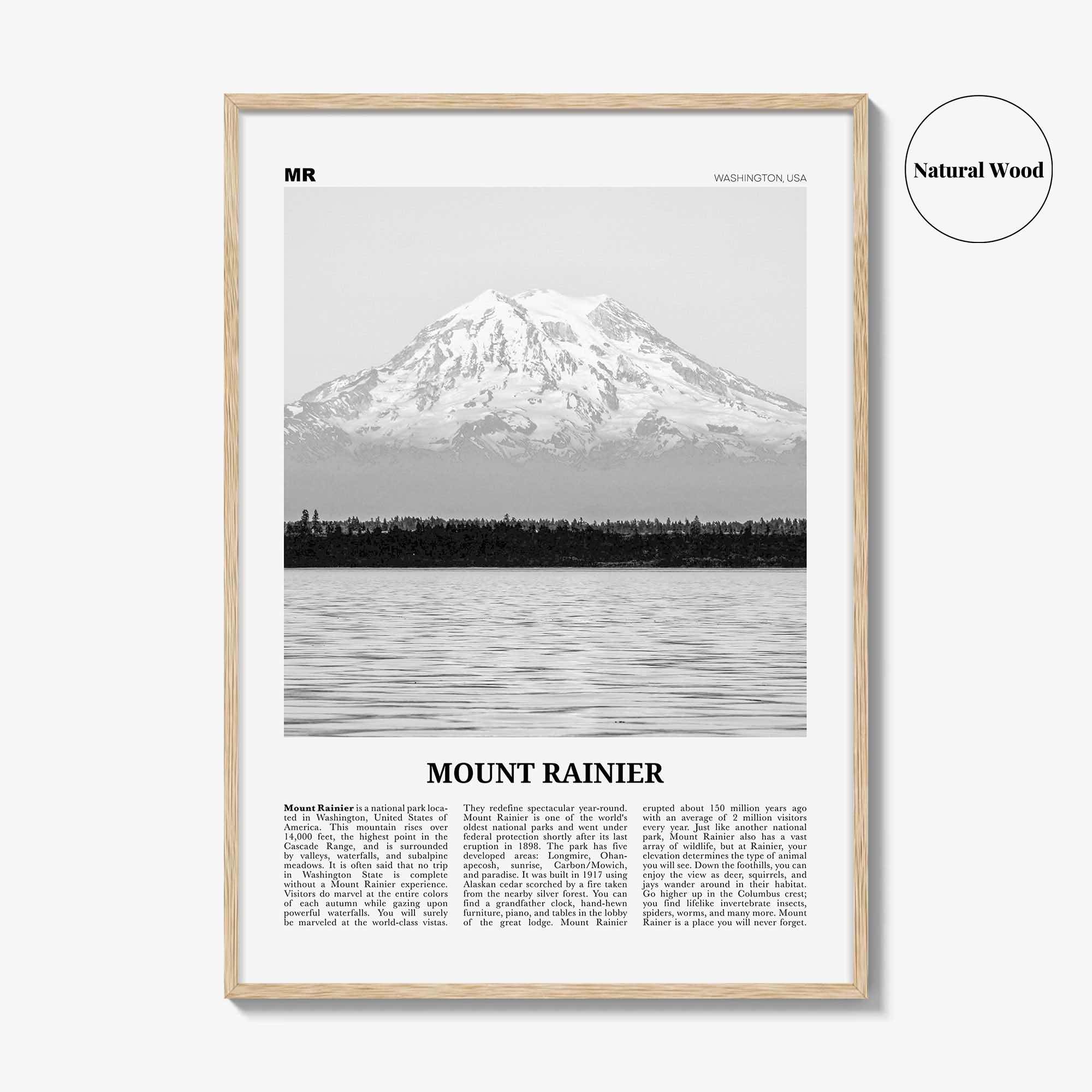 Mount Rainier Print Black and White, Mount Rainier Wall Art, Mount Rainier Poster, Mount Rainier Photo, Washington, USA, United States