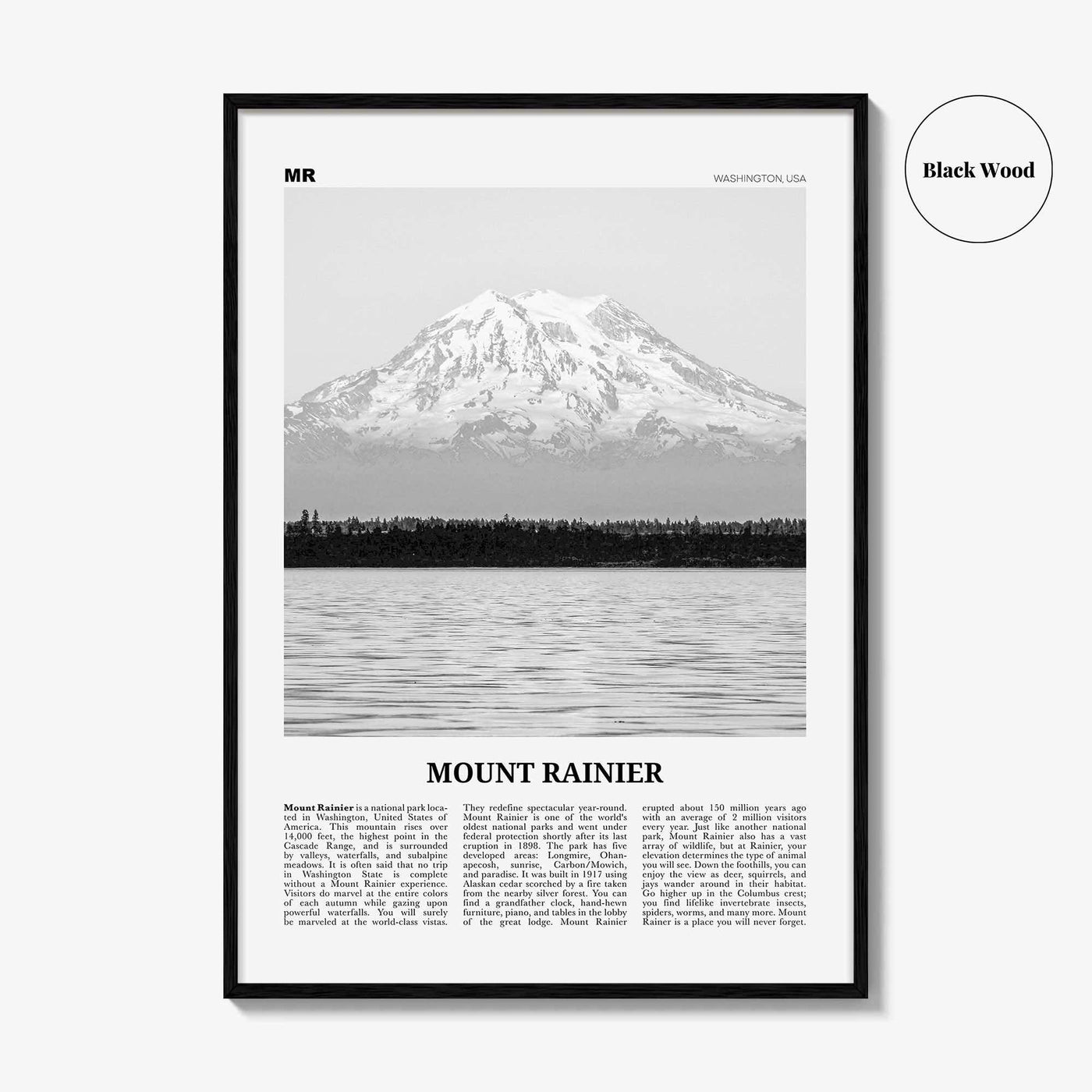 Mount Rainier Print Black and White, Mount Rainier Wall Art, Mount Rainier Poster, Mount Rainier Photo, Washington, USA, United States