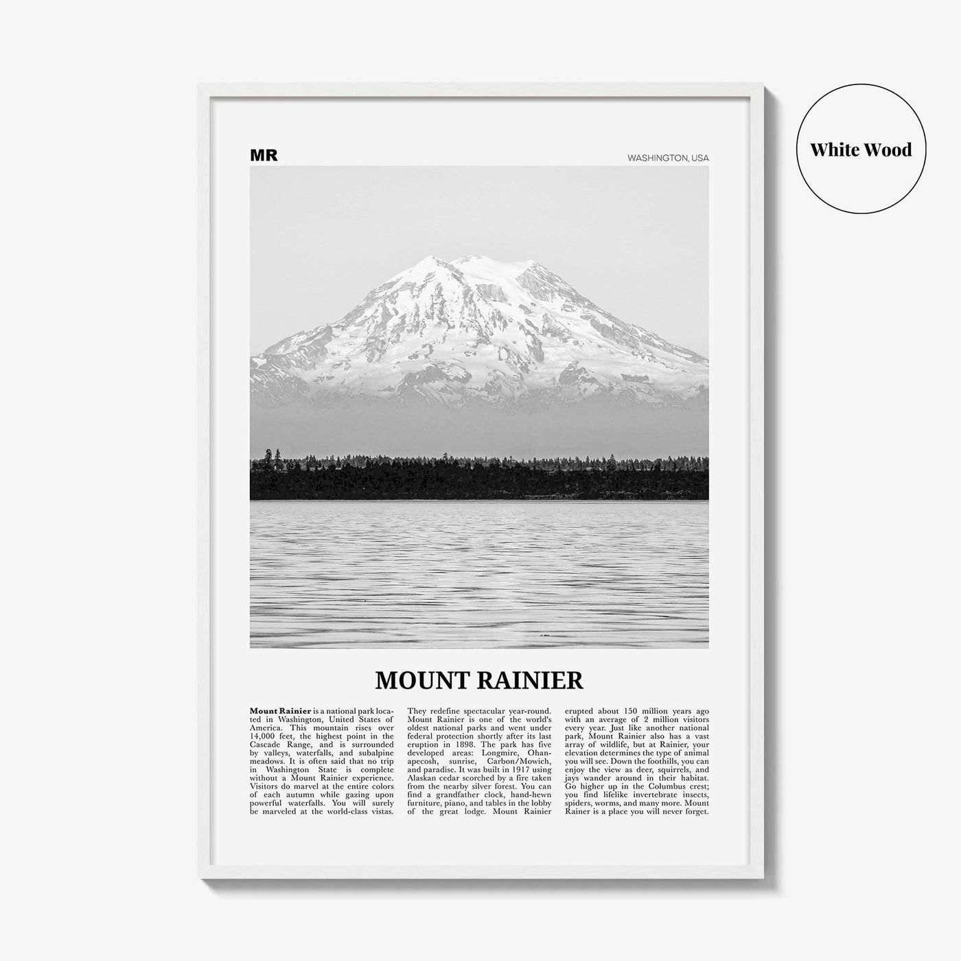 Mount Rainier Print Black and White, Mount Rainier Wall Art, Mount Rainier Poster, Mount Rainier Photo, Washington, USA, United States