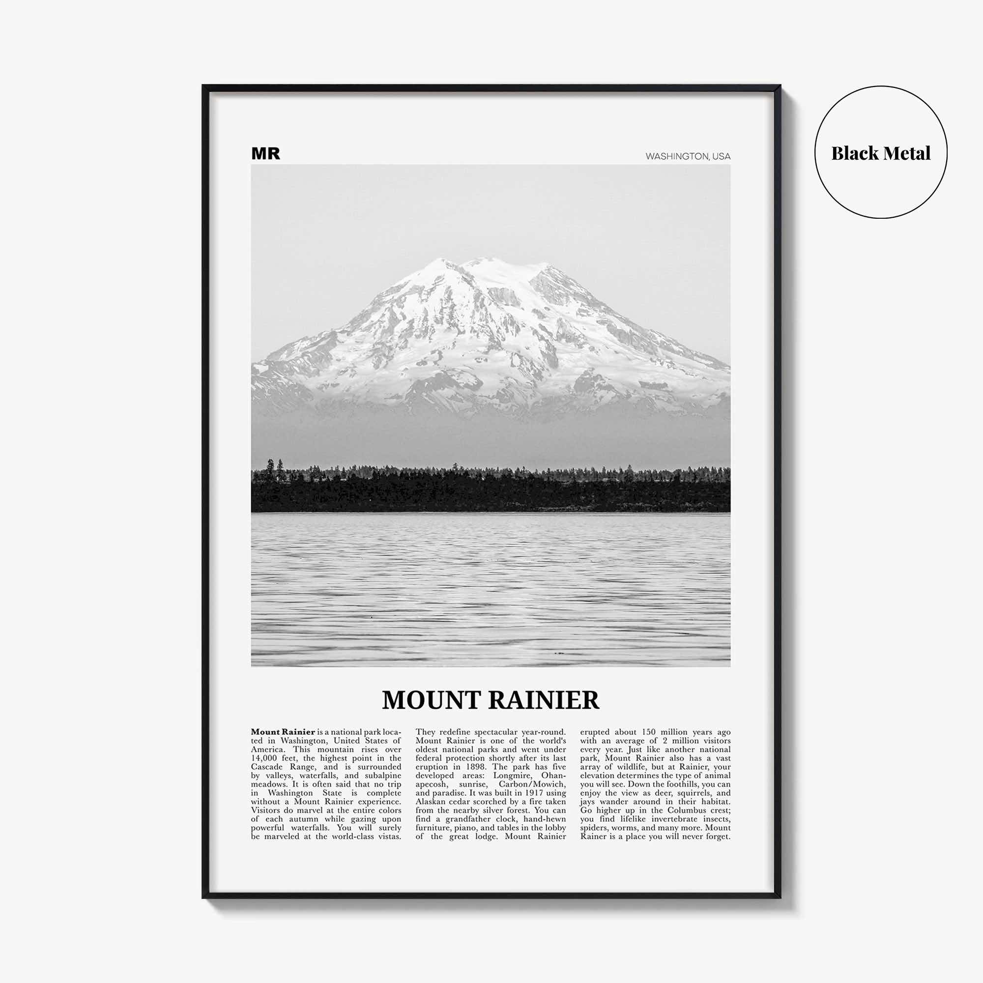 Mount Rainier Print Black and White, Mount Rainier Wall Art, Mount Rainier Poster, Mount Rainier Photo, Washington, USA, United States