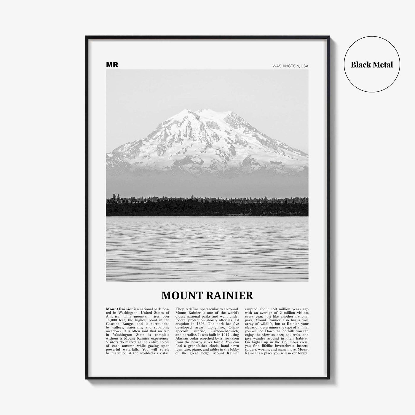 Mount Rainier Print Black and White, Mount Rainier Wall Art, Mount Rainier Poster, Mount Rainier Photo, Washington, USA, United States