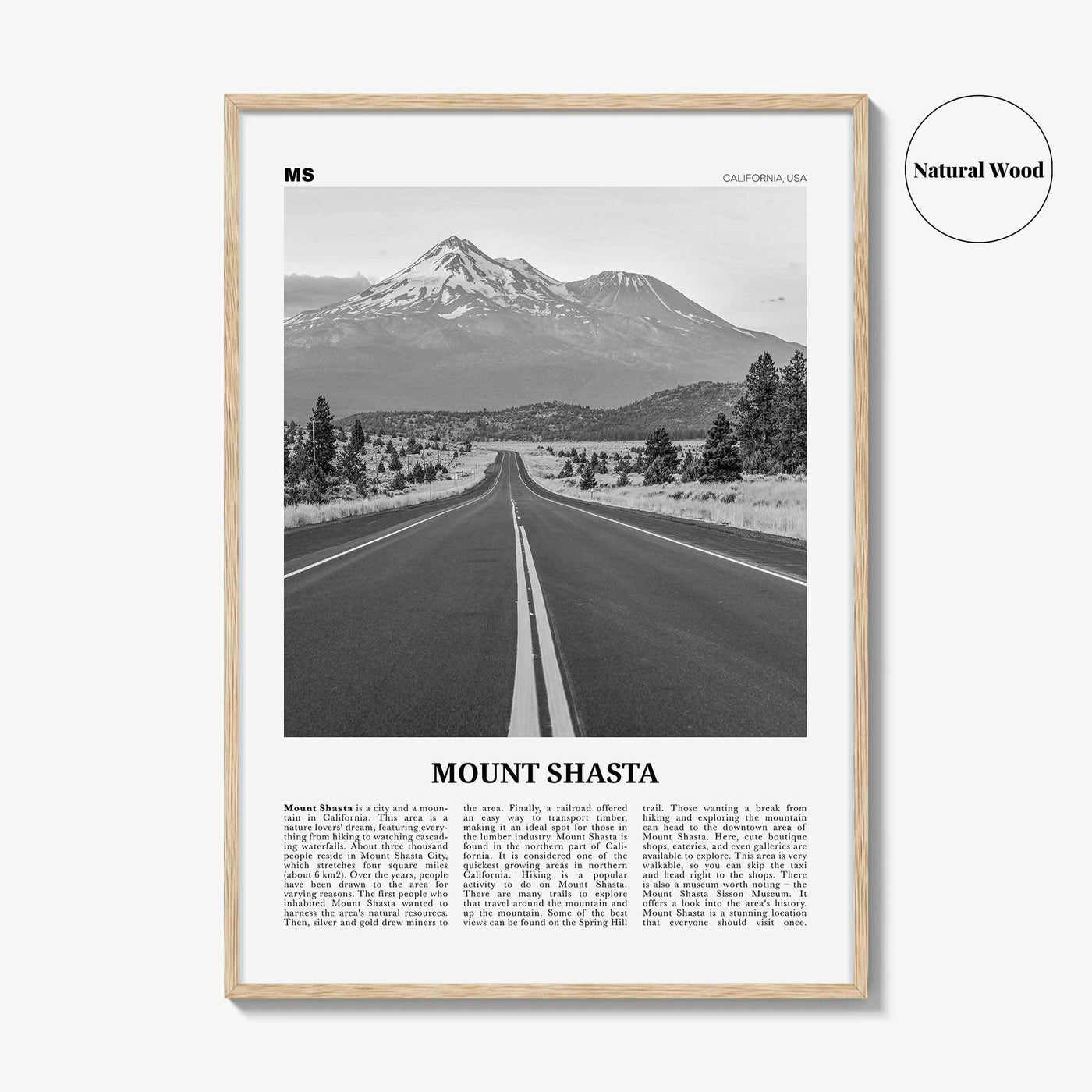 Mount Shasta Print Black and White, Mount Shasta Wall Art, Mount Shasta Poster, Mount Shasta Photo, Mount Shasta Décor, California, USA