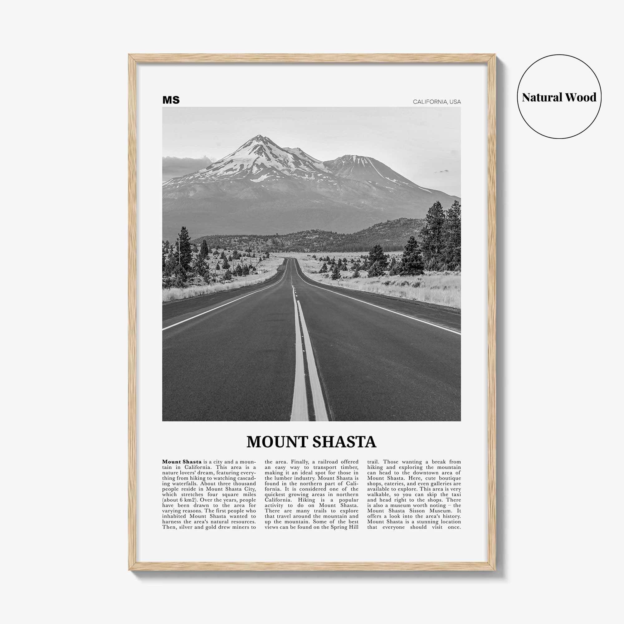 Mount Shasta Print Black and White, Mount Shasta Wall Art, Mount Shasta Poster, Mount Shasta Photo, Mount Shasta Décor, California, USA
