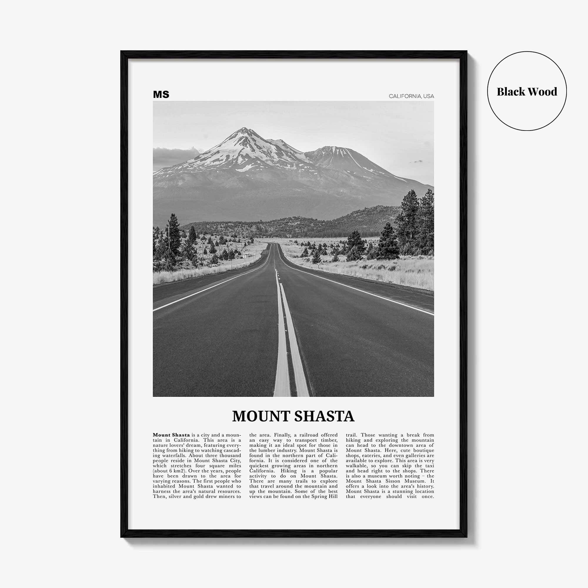 Mount Shasta Print Black and White, Mount Shasta Wall Art, Mount Shasta Poster, Mount Shasta Photo, Mount Shasta Décor, California, USA