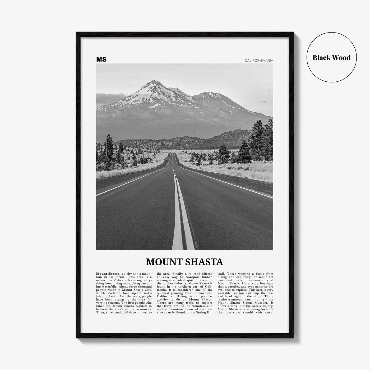 Mount Shasta Print Black and White, Mount Shasta Wall Art, Mount Shasta Poster, Mount Shasta Photo, Mount Shasta Décor, California, USA