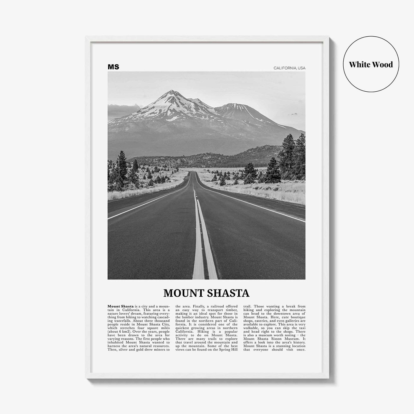 Mount Shasta Print Black and White, Mount Shasta Wall Art, Mount Shasta Poster, Mount Shasta Photo, Mount Shasta Décor, California, USA