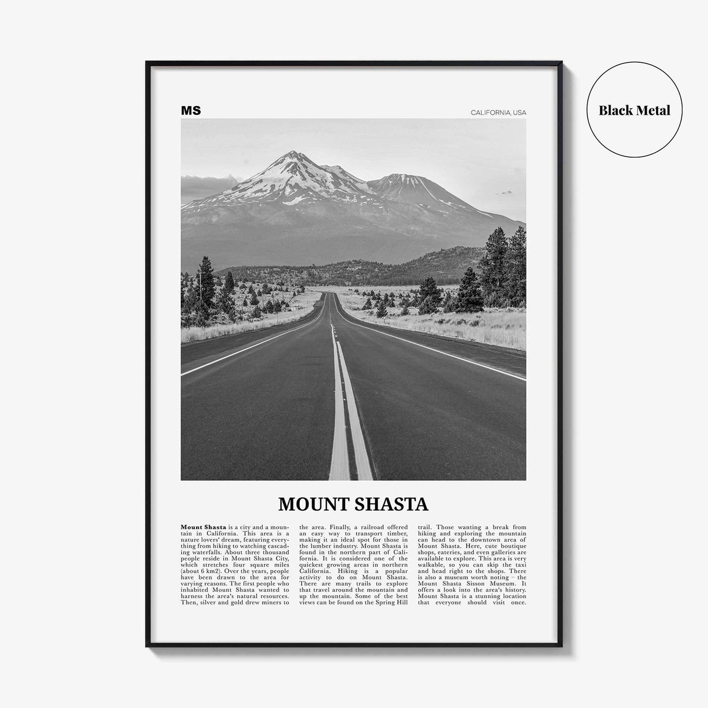 Mount Shasta Print Black and White, Mount Shasta Wall Art, Mount Shasta Poster, Mount Shasta Photo, Mount Shasta Décor, California, USA