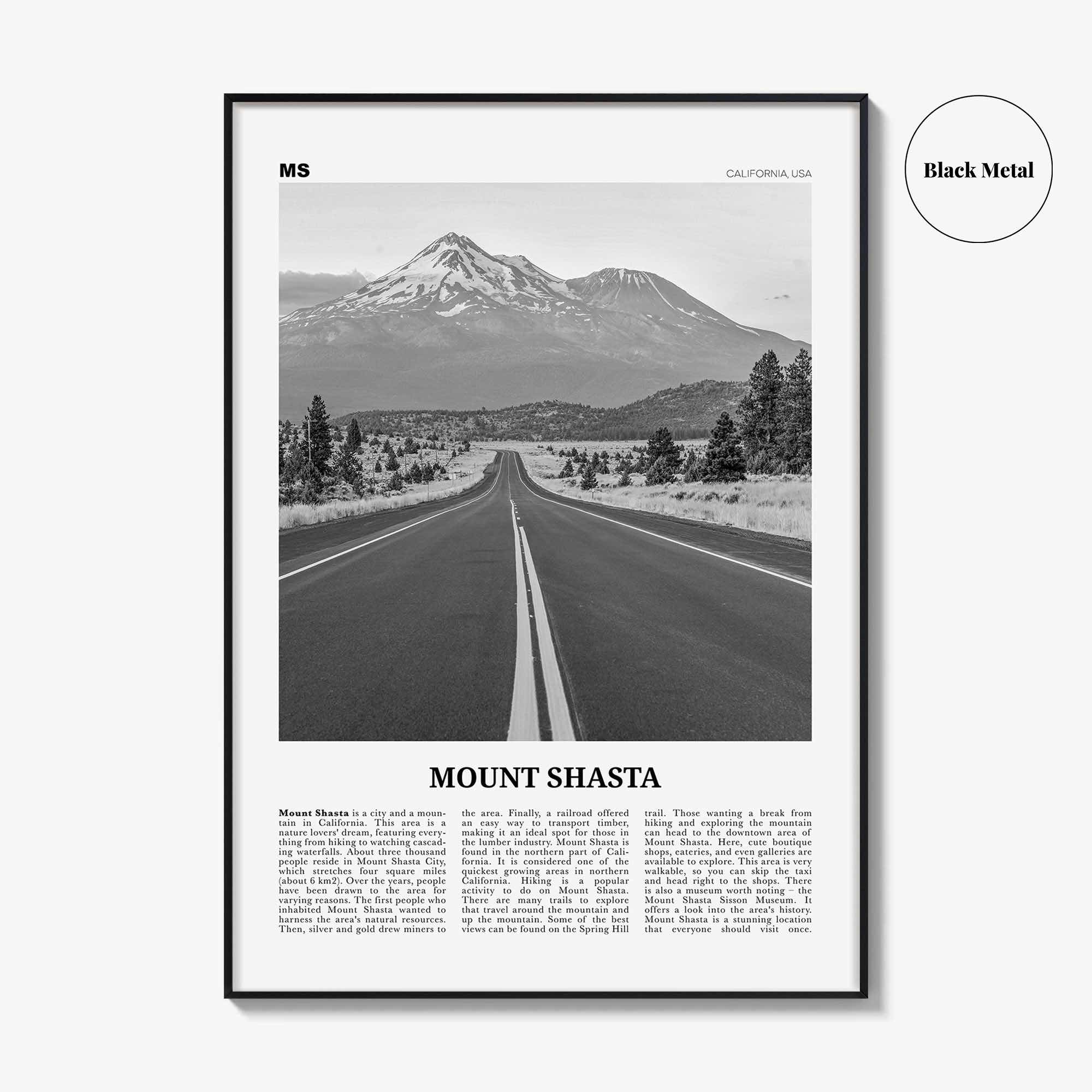 Mount Shasta Print Black and White, Mount Shasta Wall Art, Mount Shasta Poster, Mount Shasta Photo, Mount Shasta Décor, California, USA