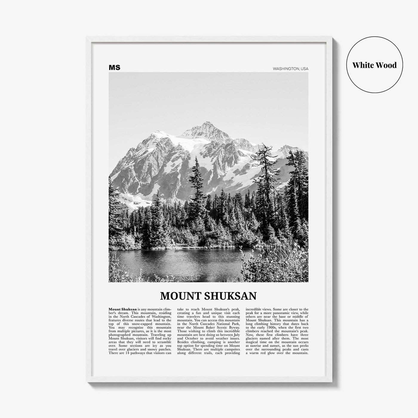 Mount Shuksan Print Black and White, Mt Shuksan  Wall Art, Mount Shuksan Poster,  Mount Shuksan Photo, Mount Shuksan Wall Décor, Washington
