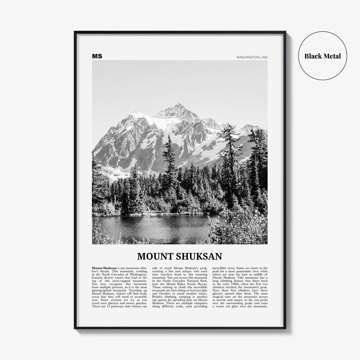 Mount Shuksan Print Black and White, Mt Shuksan  Wall Art, Mount Shuksan Poster,  Mount Shuksan Photo, Mount Shuksan Wall Décor, Washington