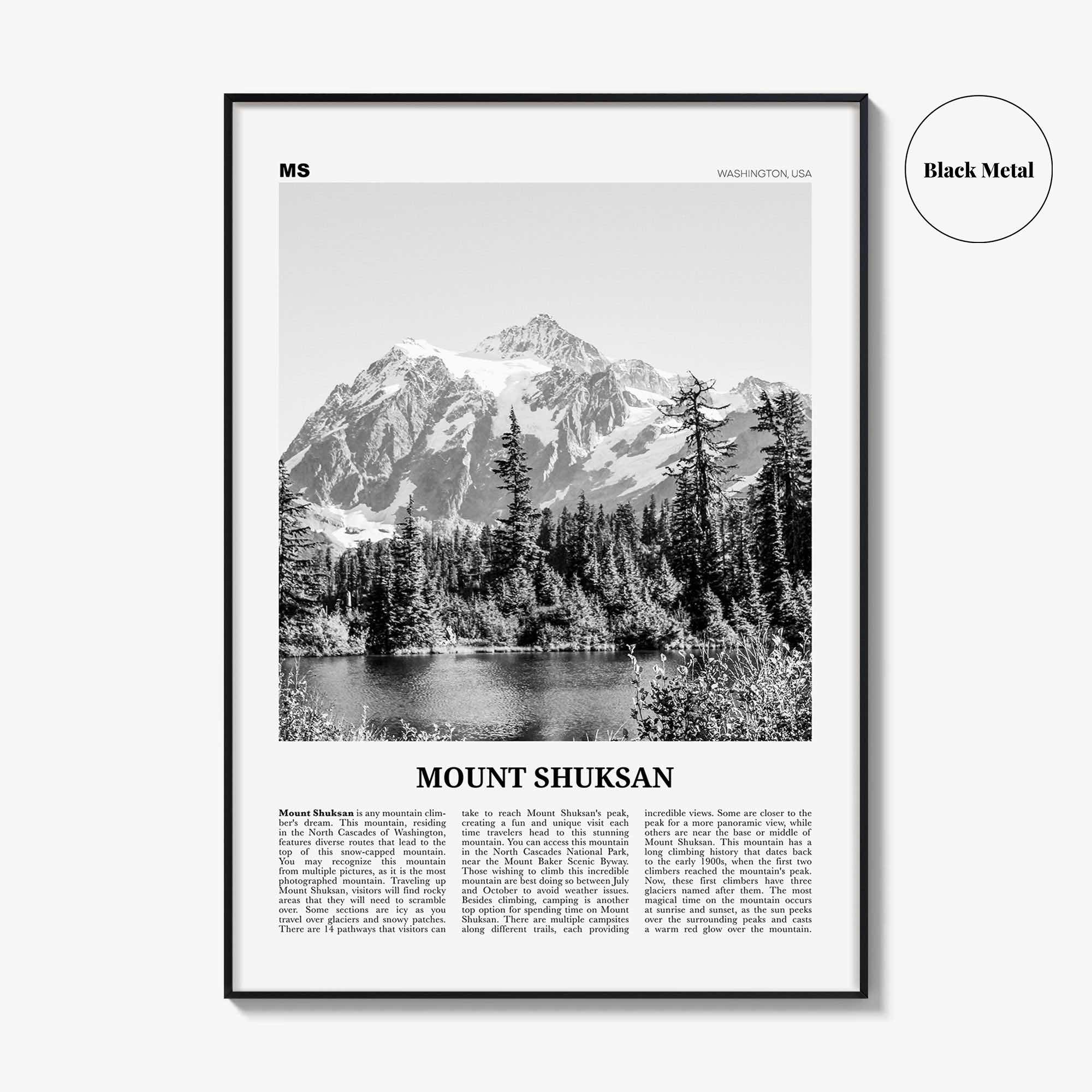 Mount Shuksan Print Black and White, Mt Shuksan  Wall Art, Mount Shuksan Poster,  Mount Shuksan Photo, Mount Shuksan Wall Décor, Washington